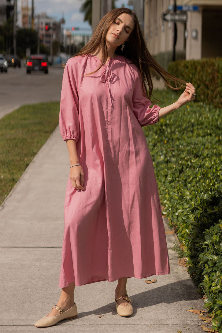 Linen Flow Maxi Dress - Pink
