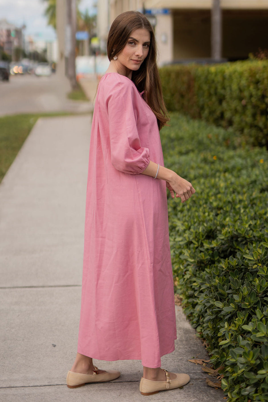 Linen Flow Maxi Dress - Pink