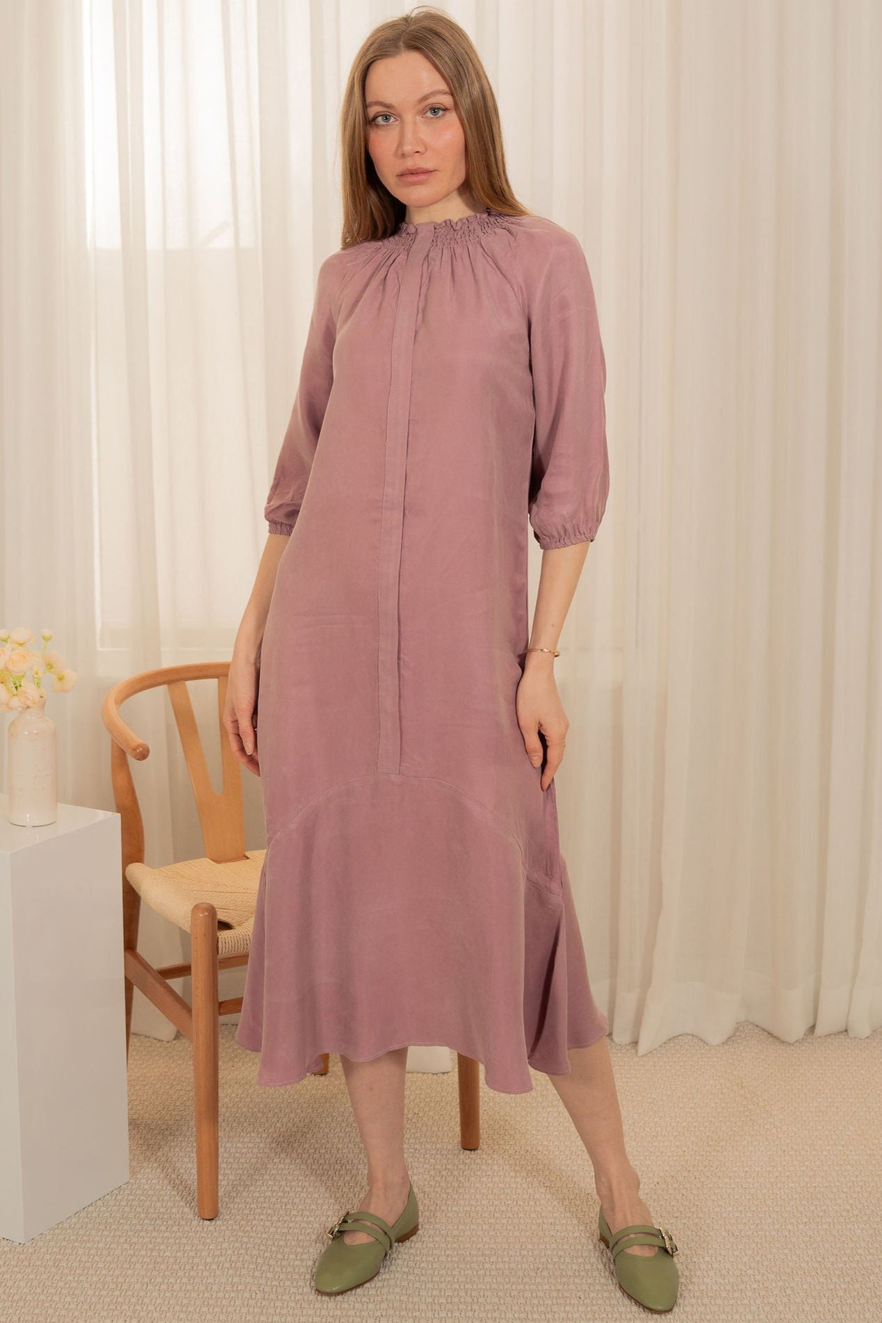 Cupro round bottom dress - Pink