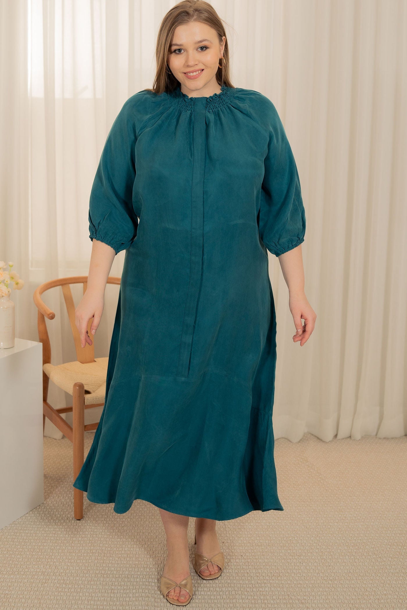 Cupro round bottom dress - Teal