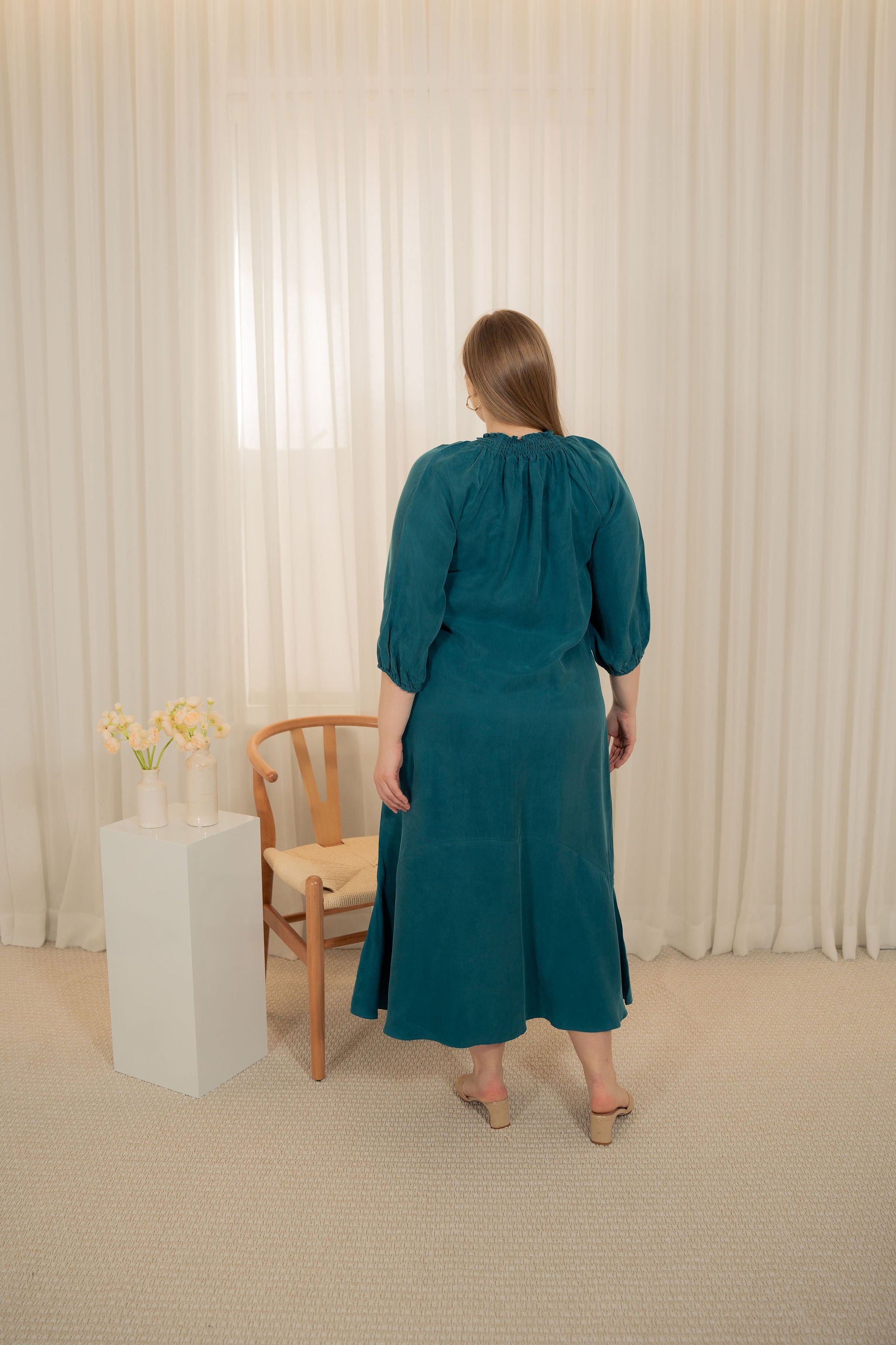 Cupro round bottom dress - Teal