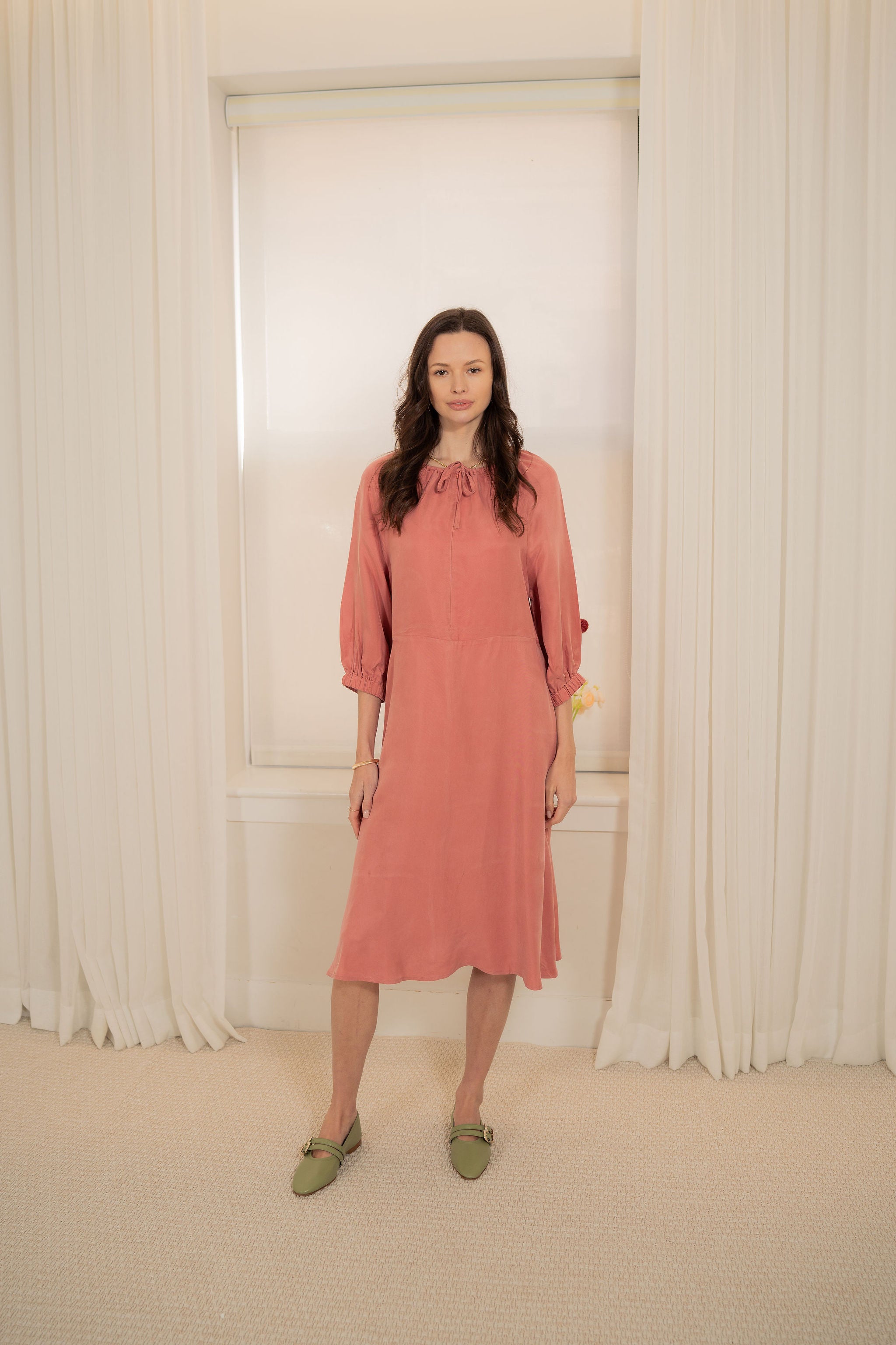 Drawstring Cupro dress