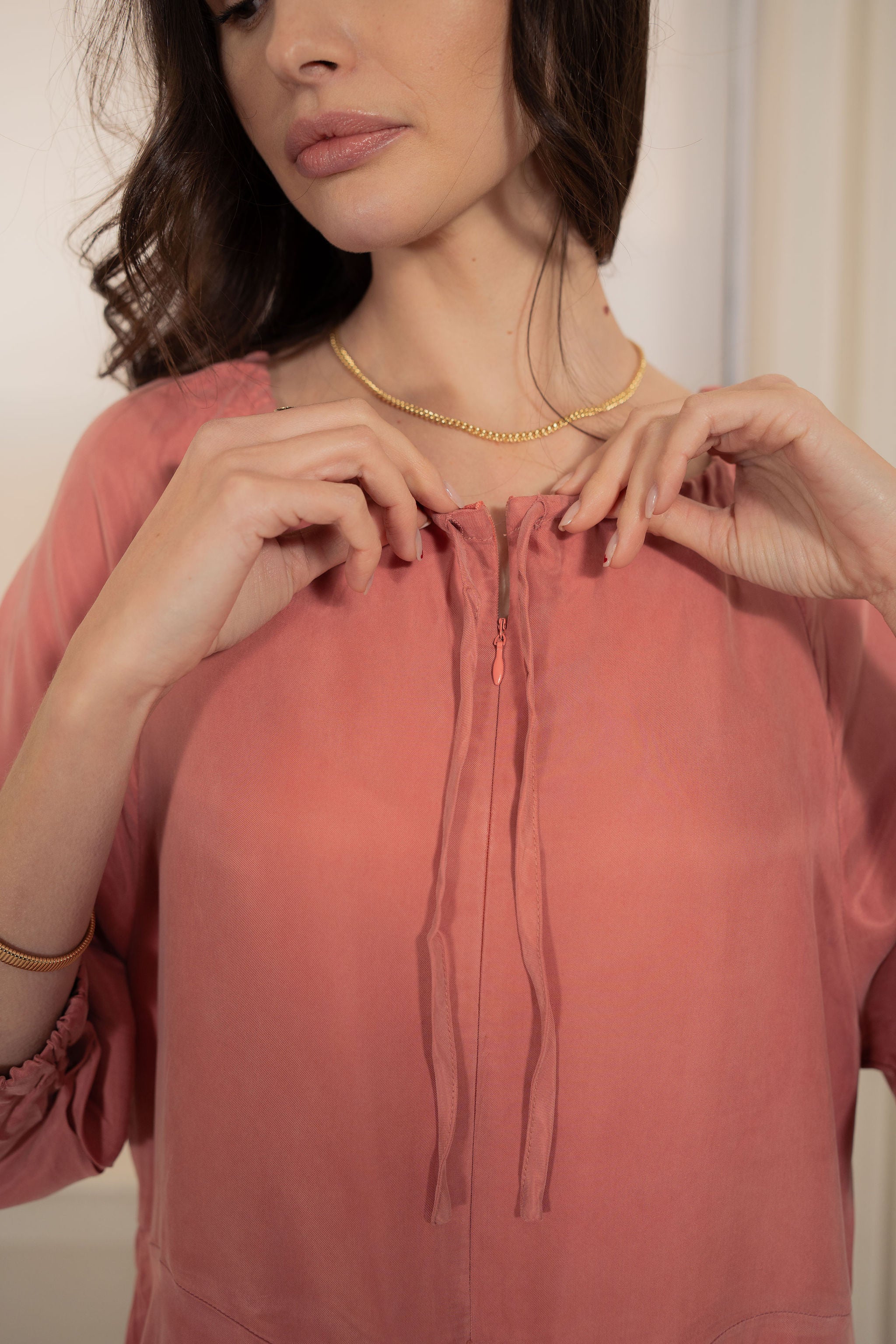 Drawstring Cupro dress