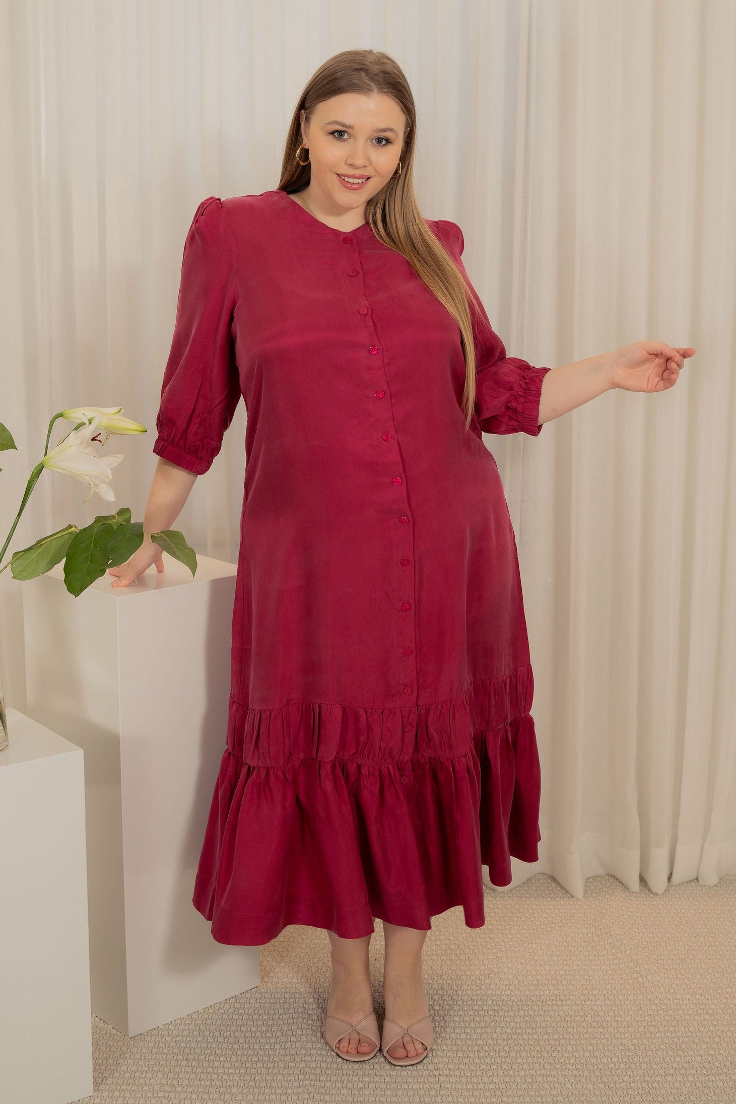 Drop waist Cupro maxi dress - Fuchsia