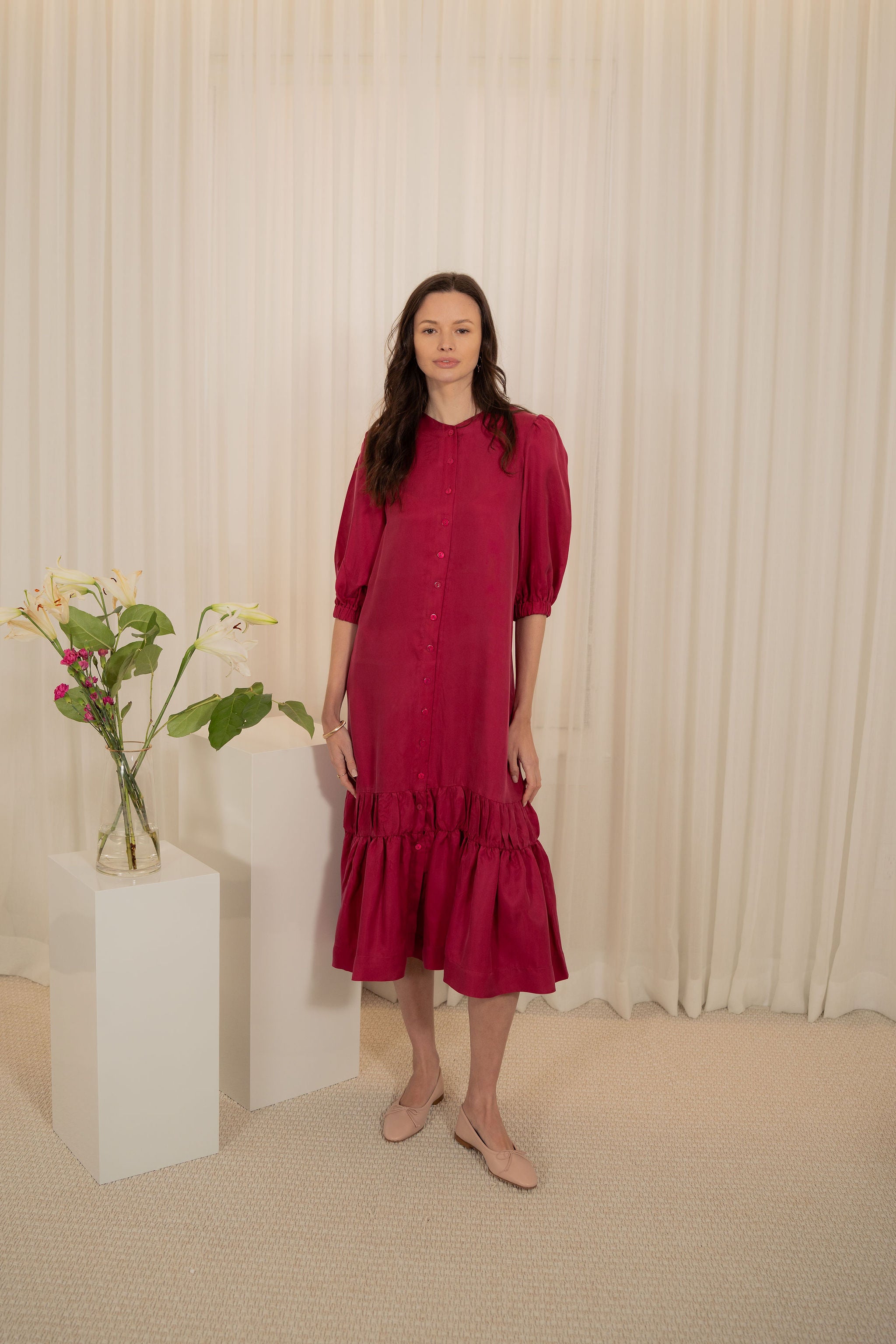 Drop waist Cupro maxi dress - Fuchsia