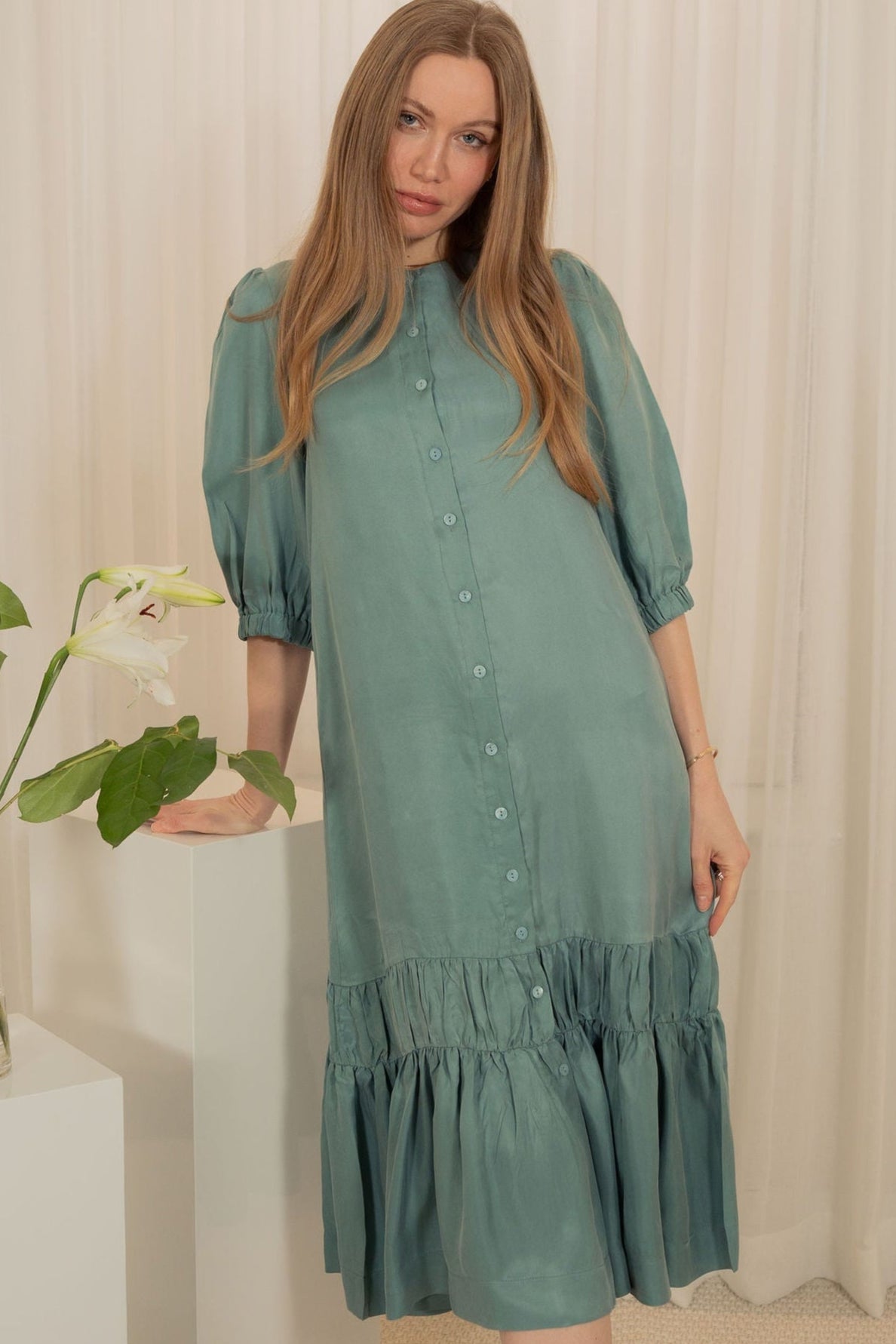 Drop waist Cupro maxi dress - Sea foam