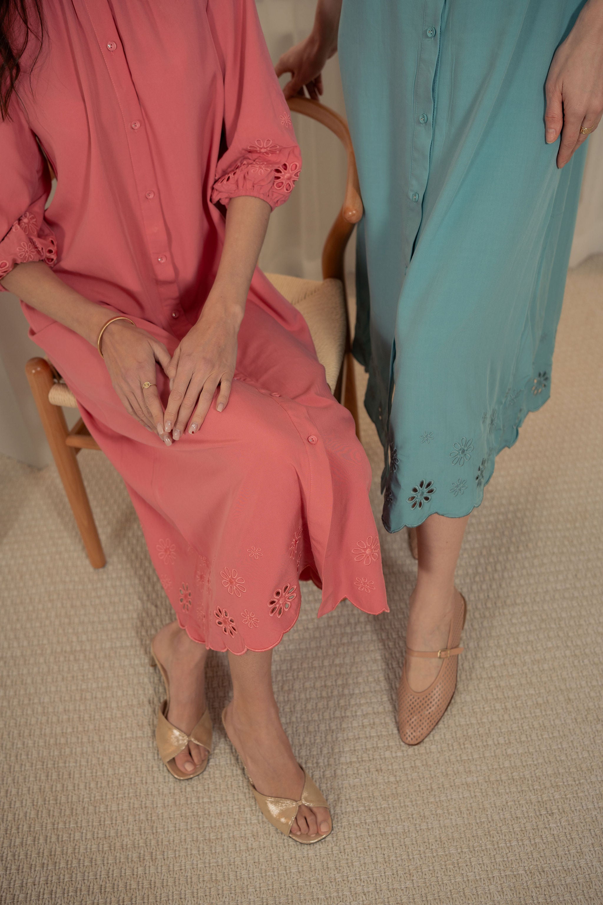 Eyelet Button down dress - coral