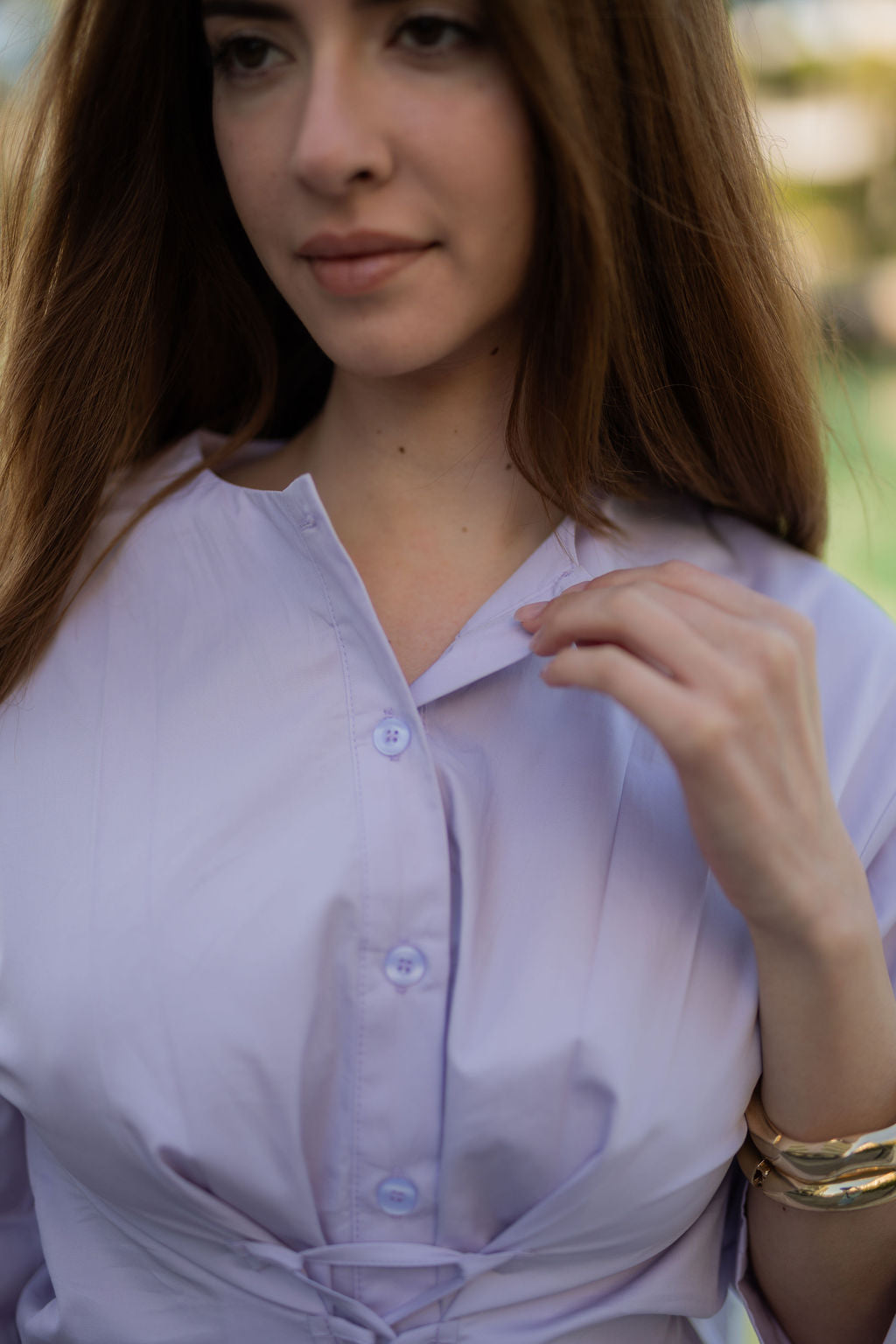 Elowen Cotton Tie-Waist Dress - Lilac