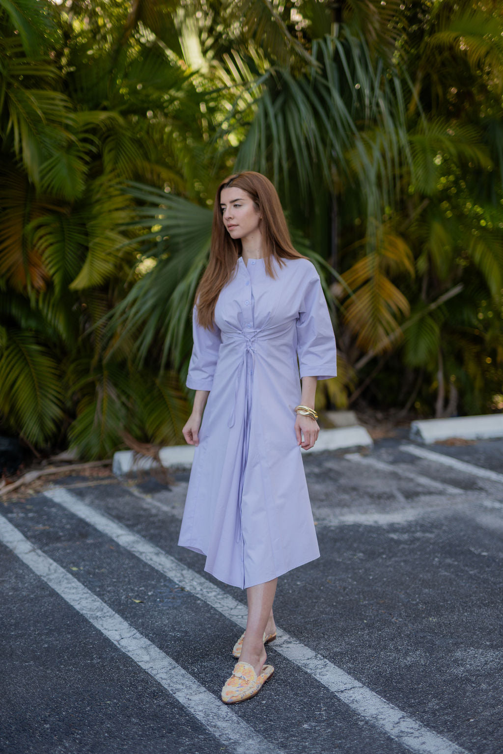 Elowen Cotton Tie-Waist Dress - Lilac