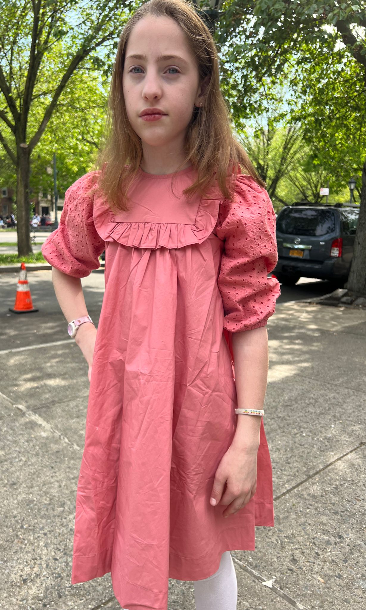 Cerise eyelet girl dress