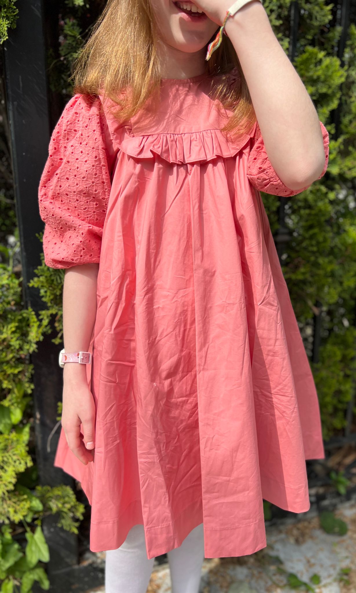 Cerise eyelet girl dress