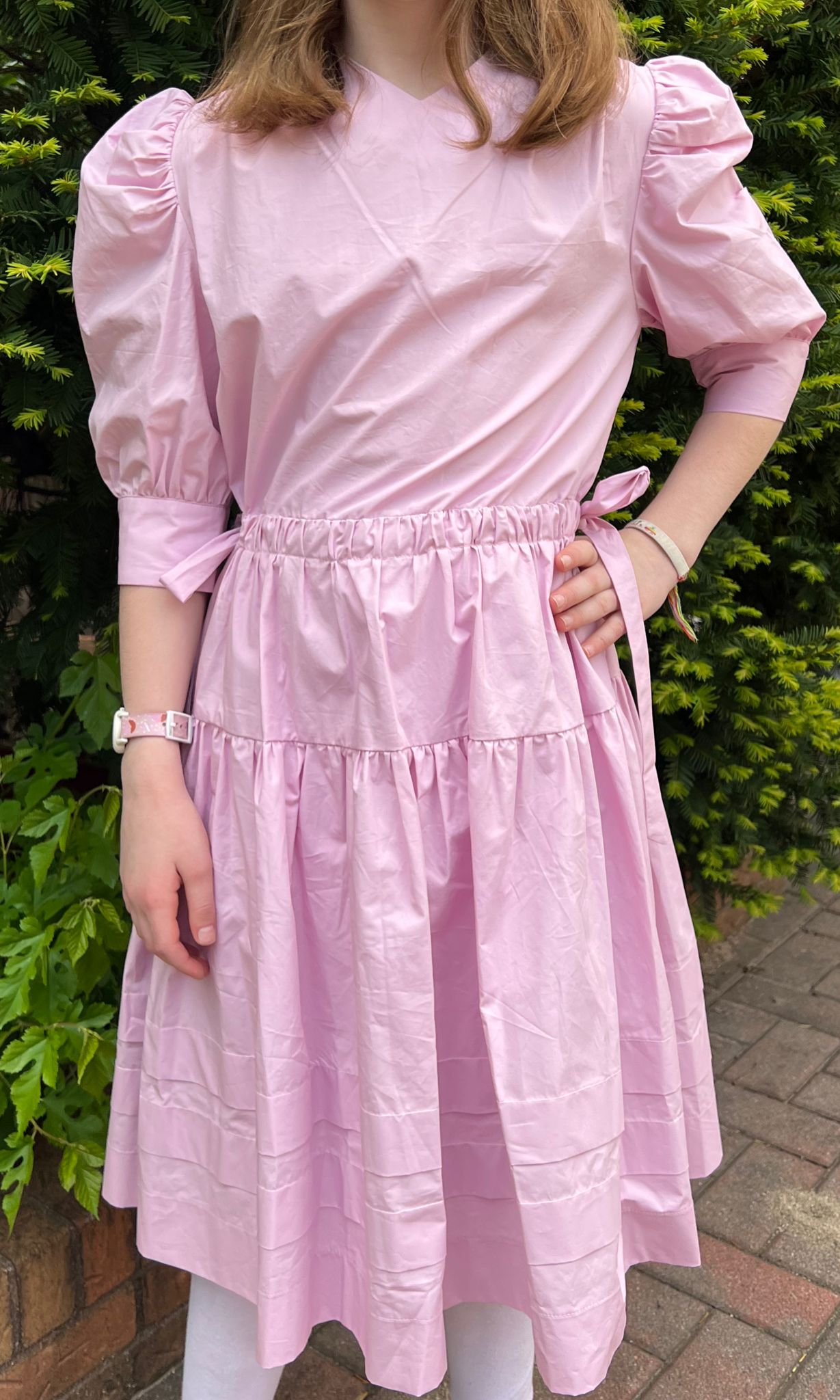Pink waisted teen Cotton dress