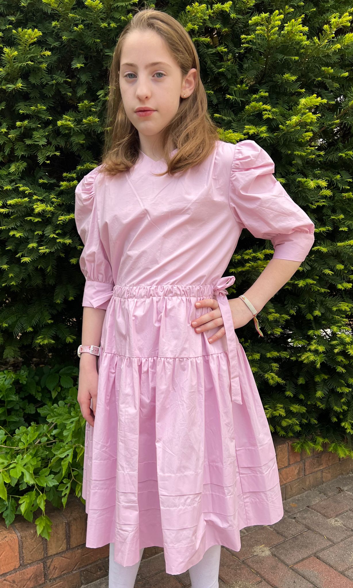 Pink waisted teen Cotton dress