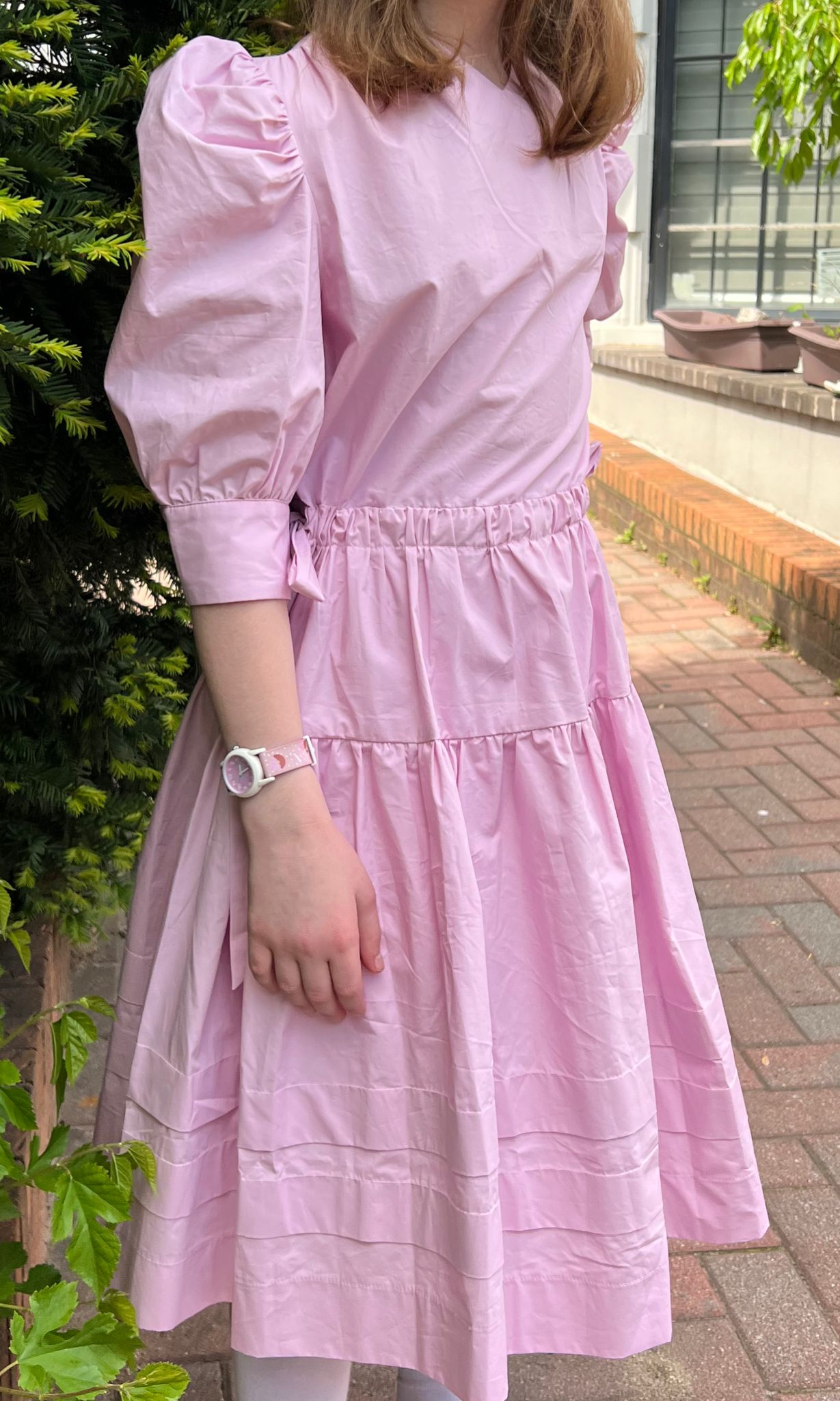 Pink waisted teen Cotton dress