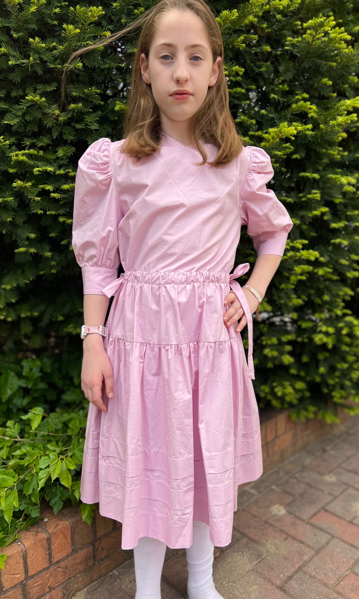 Pink waisted teen Cotton dress