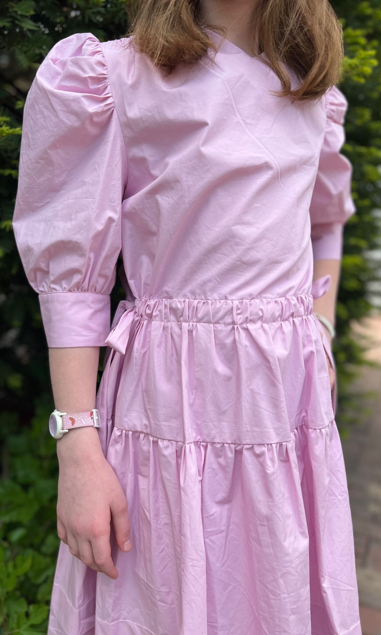 Pink waisted teen Cotton dress