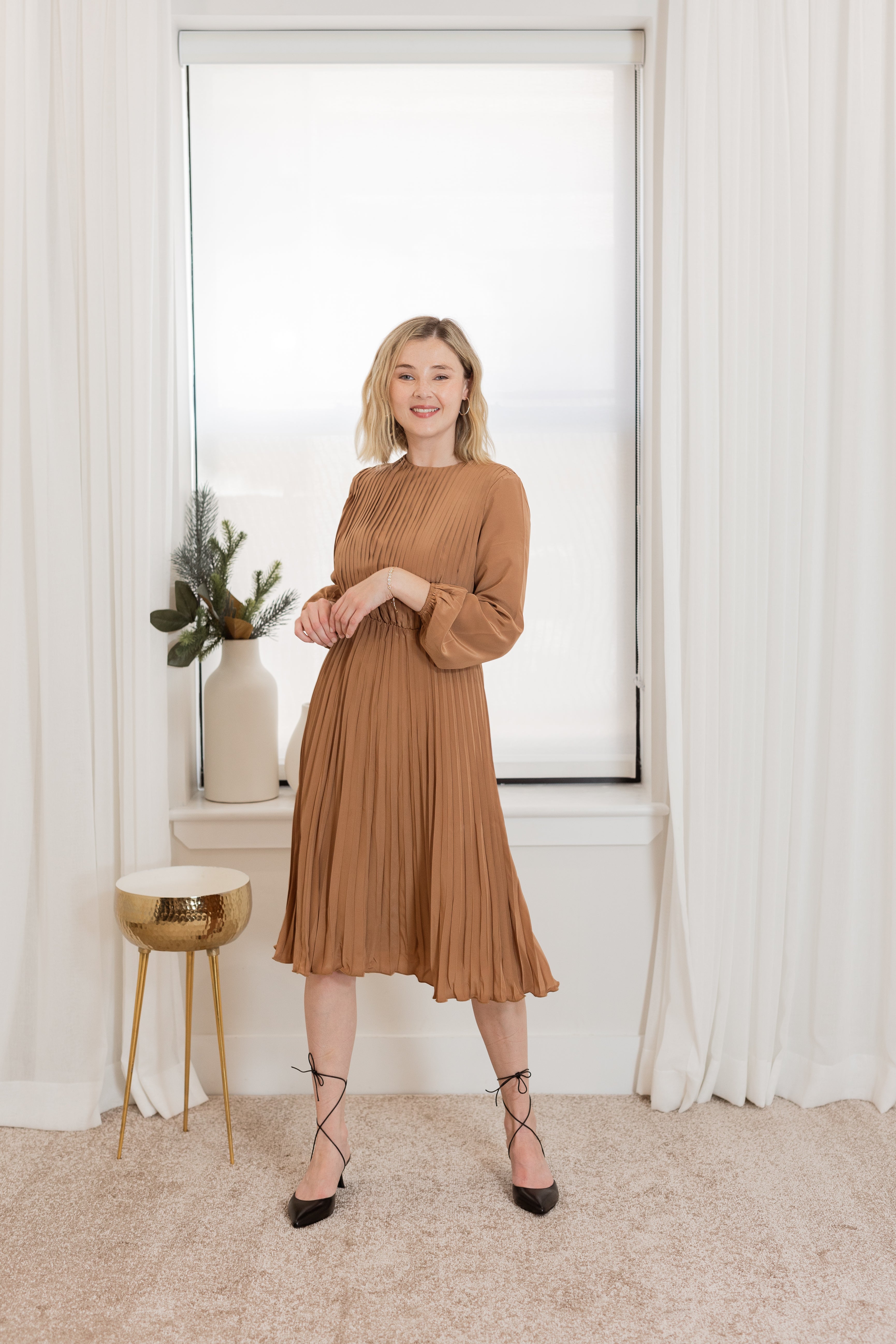 Pleats Copper Brown Dress