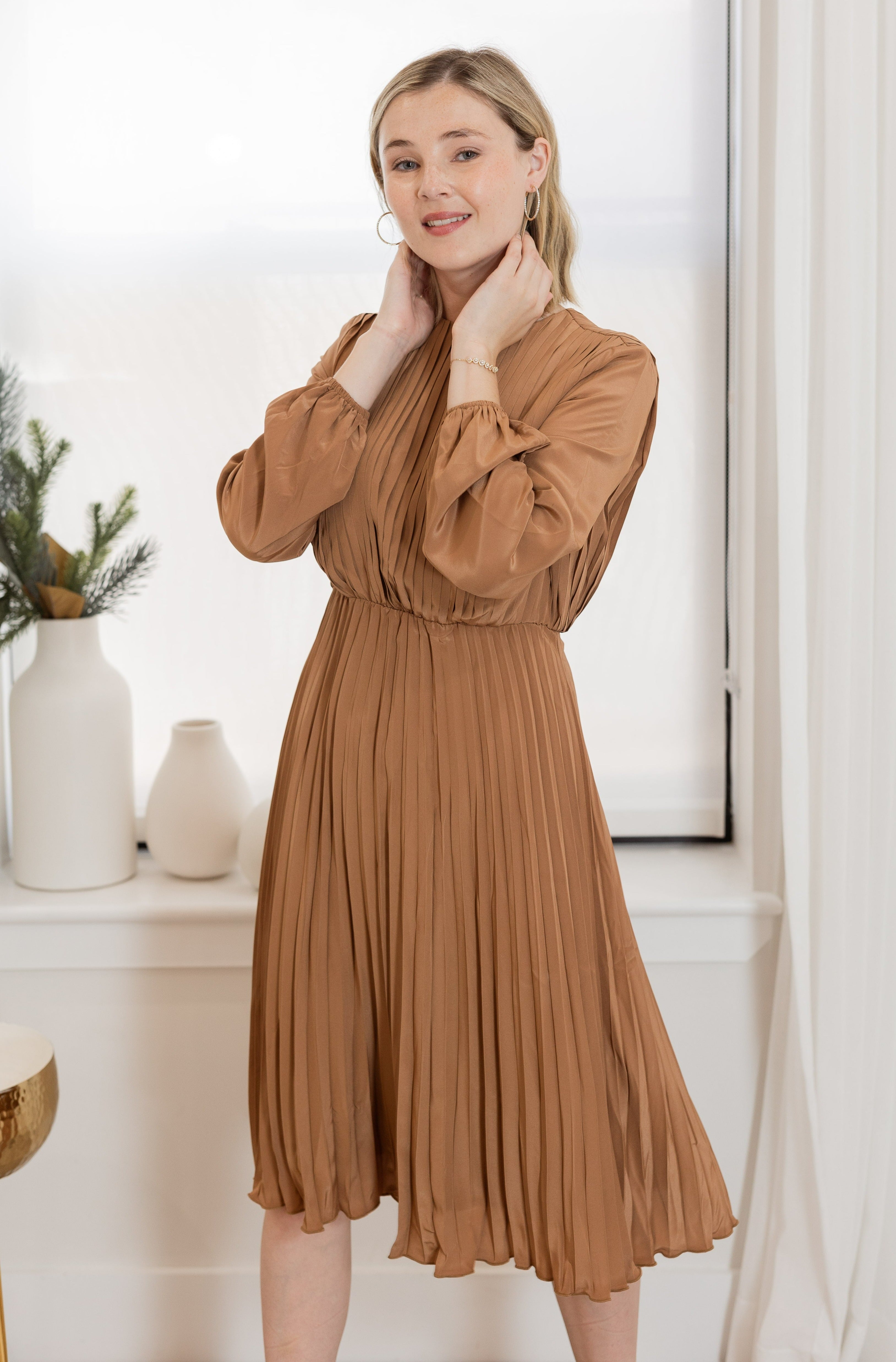 Pleats Copper Brown Dress