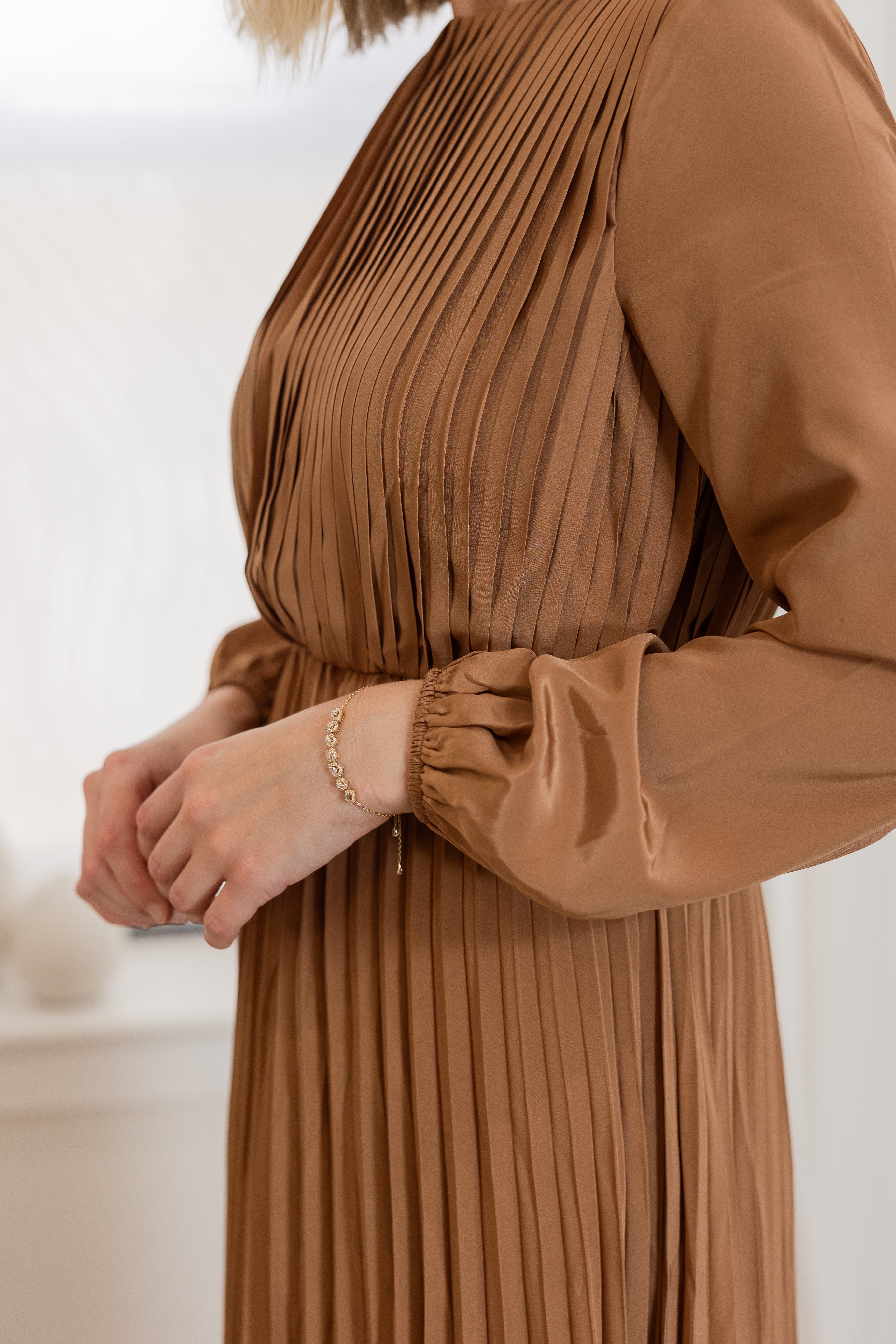 Pleats Copper Brown Dress