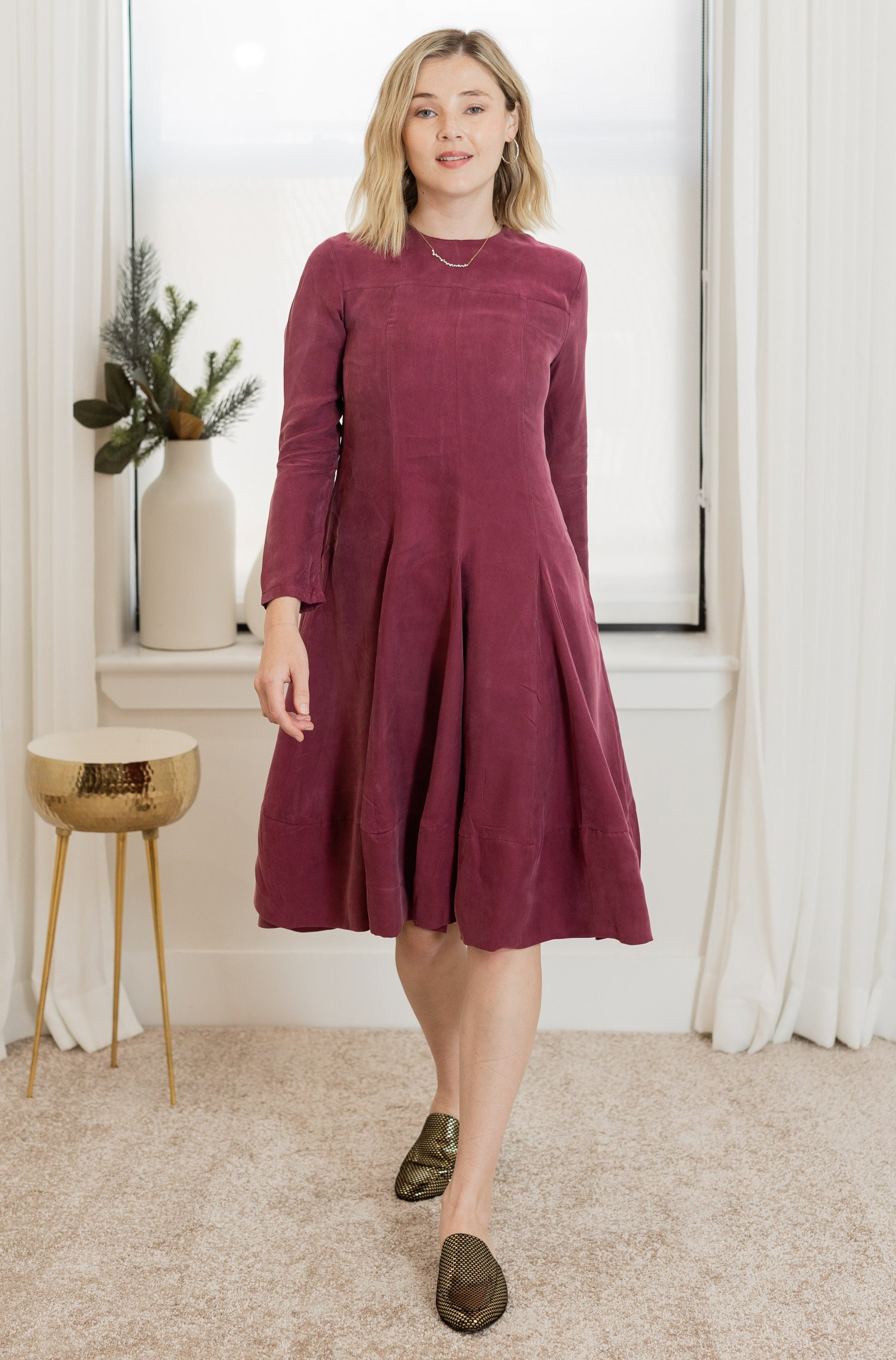 Godet Cupro wine dress