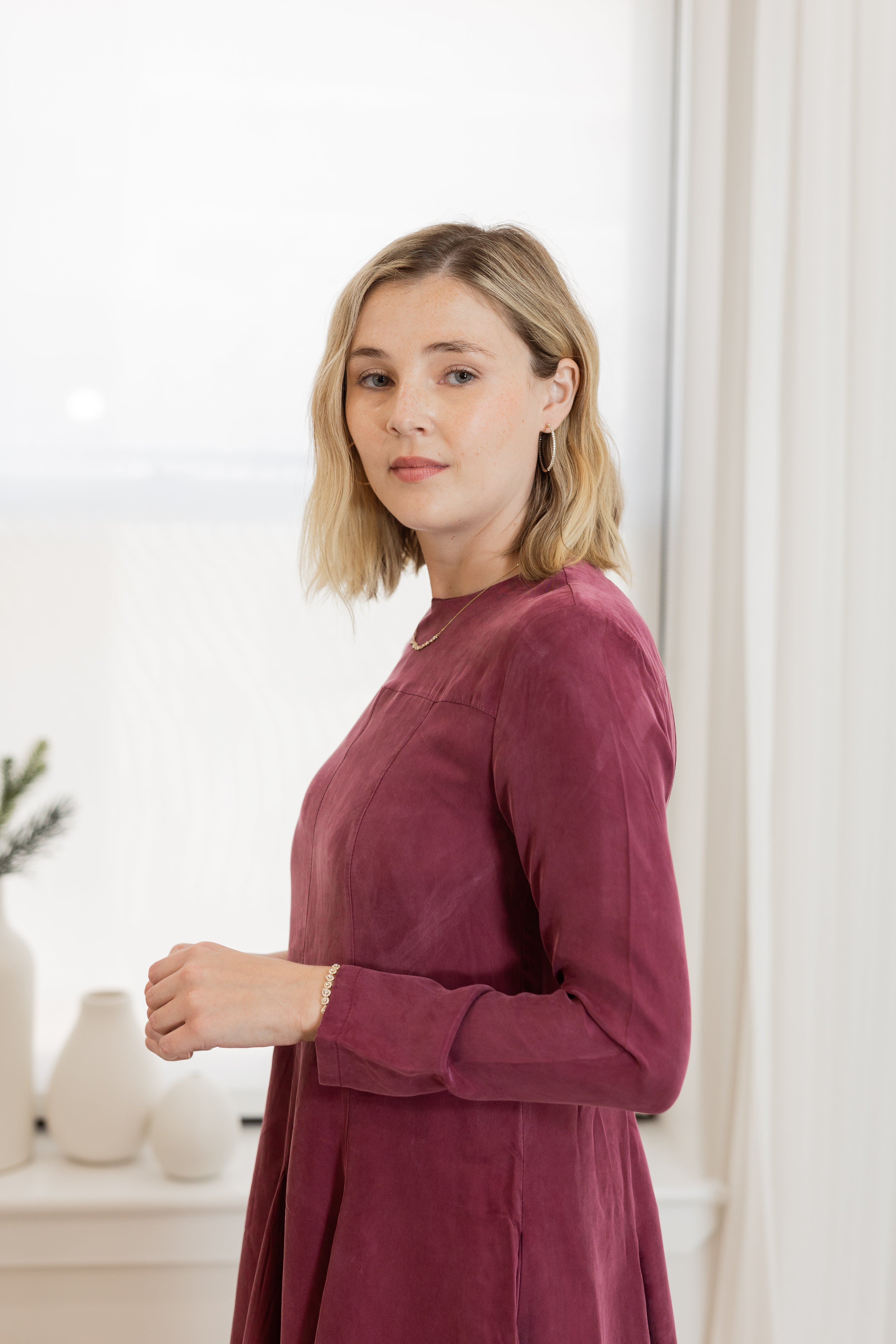 Godet Cupro wine dress