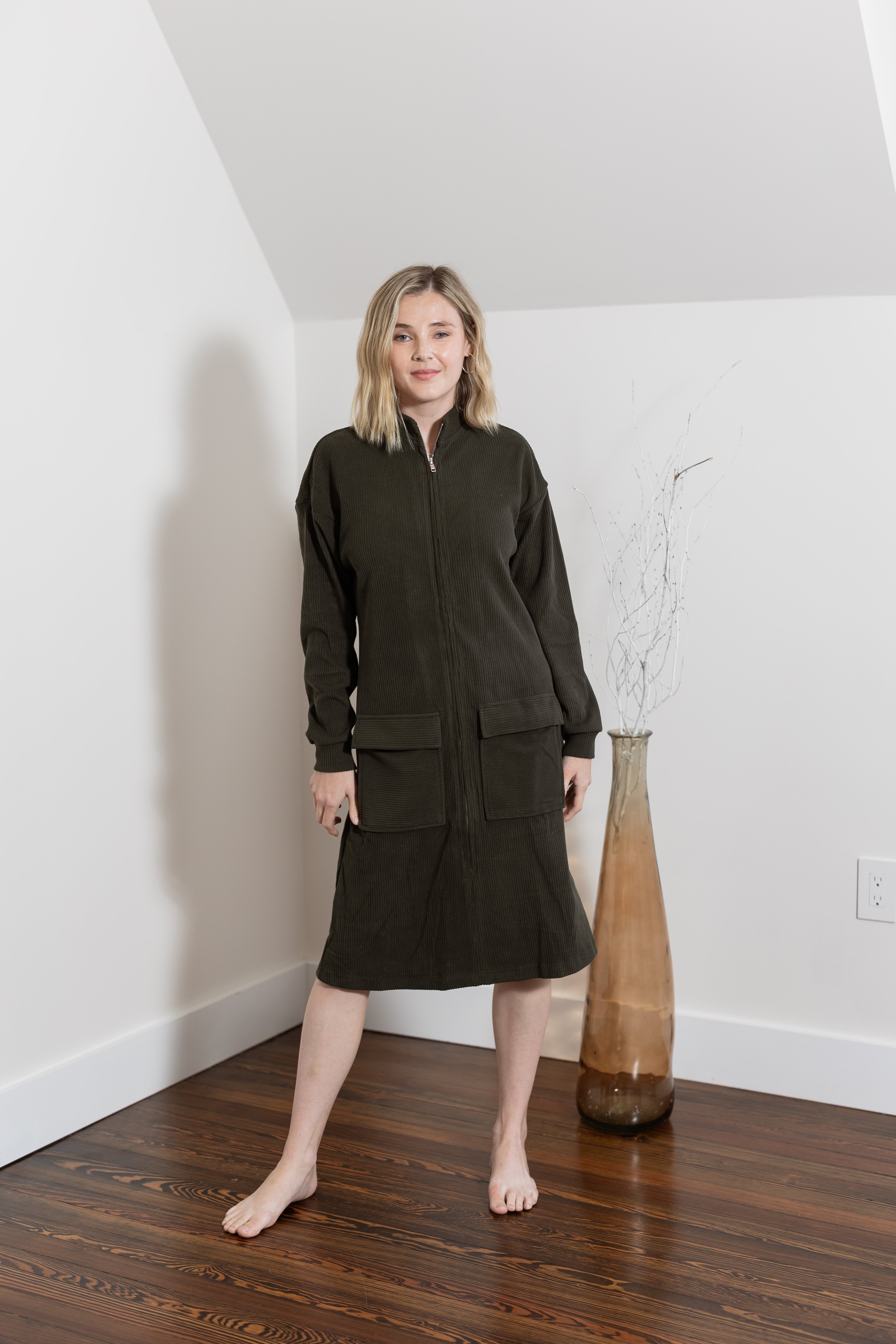 Knit zipper Green Dress