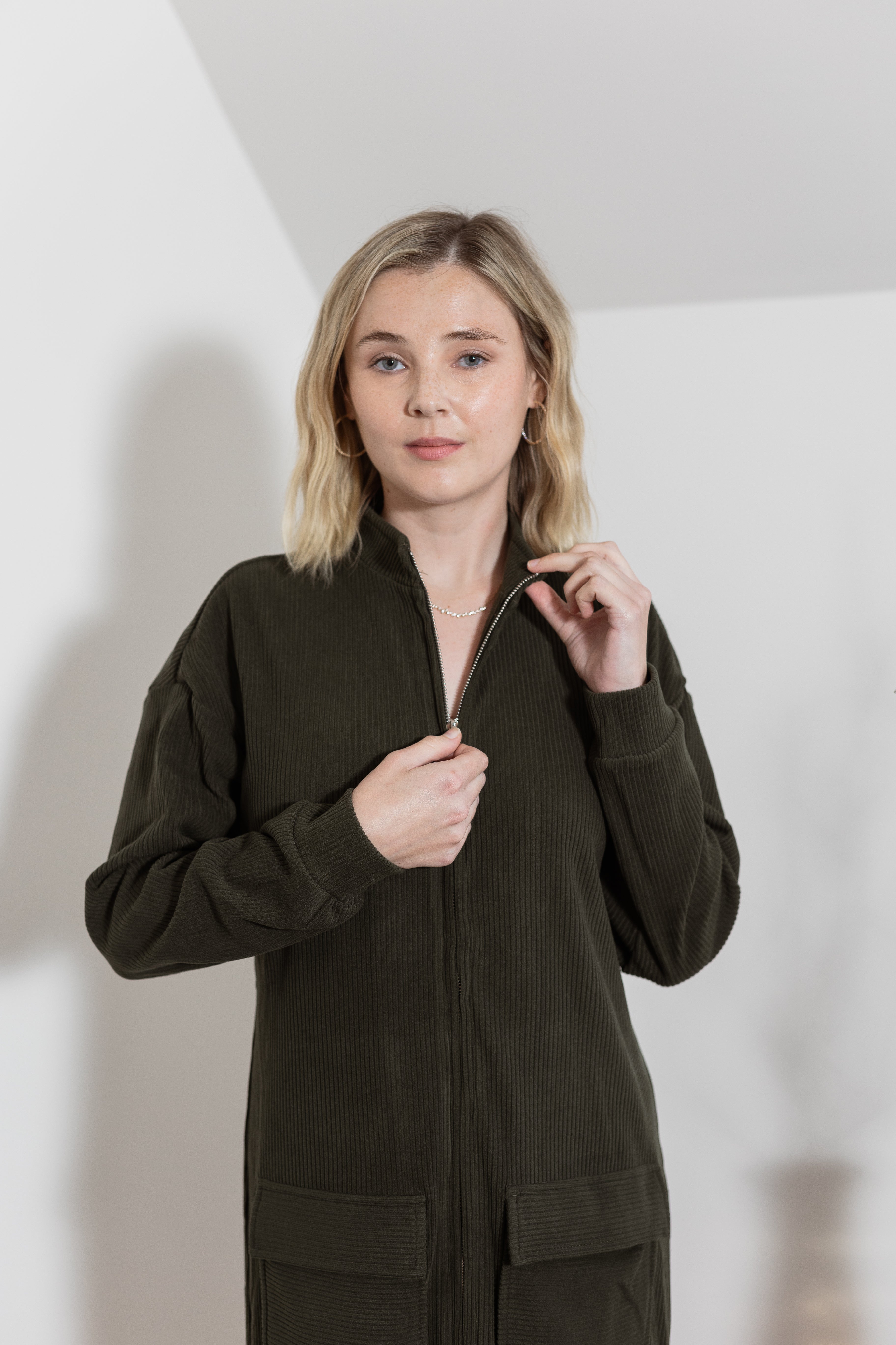 Knit zipper Green Dress