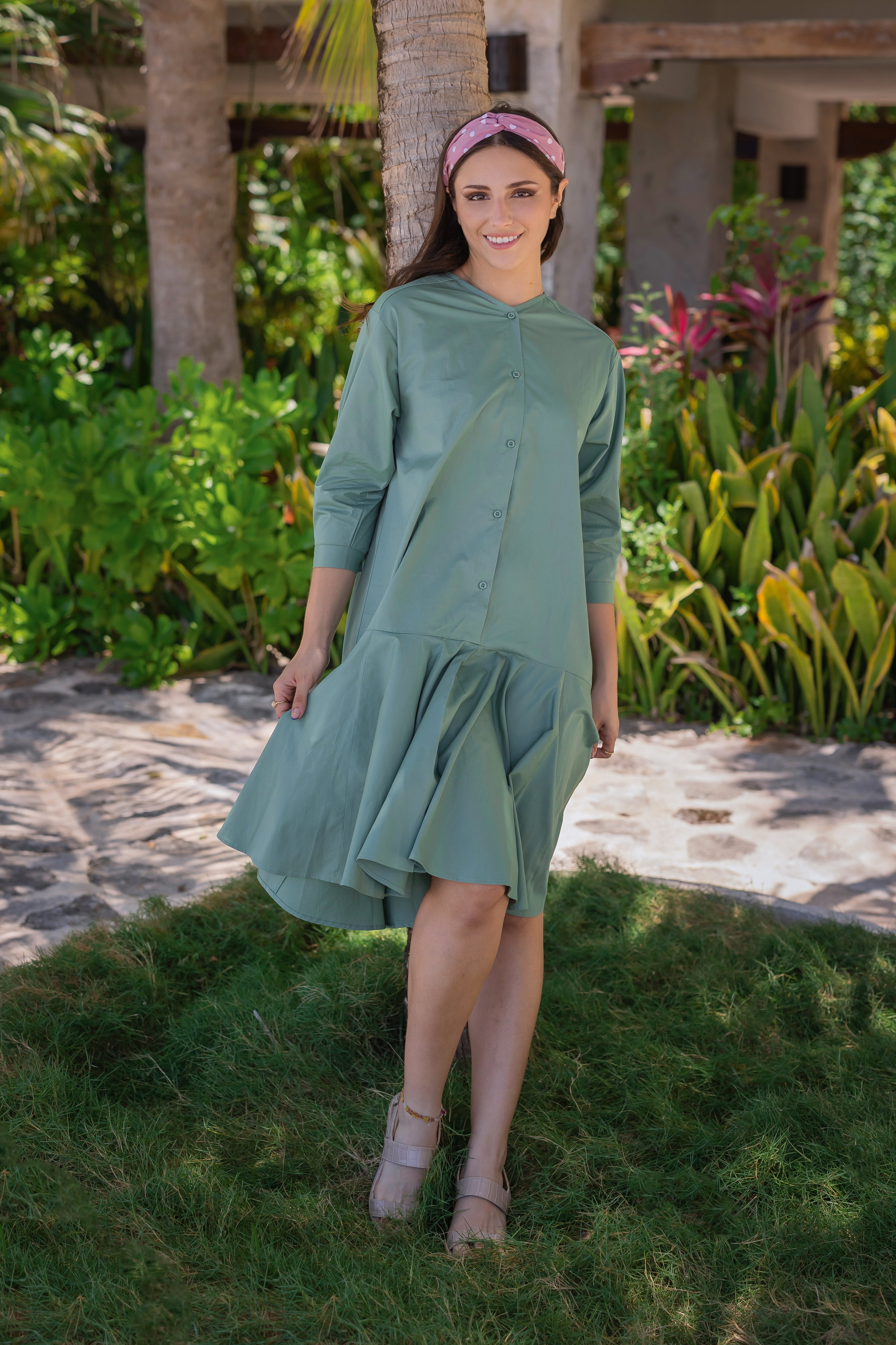 Shirt buttons down Green dress