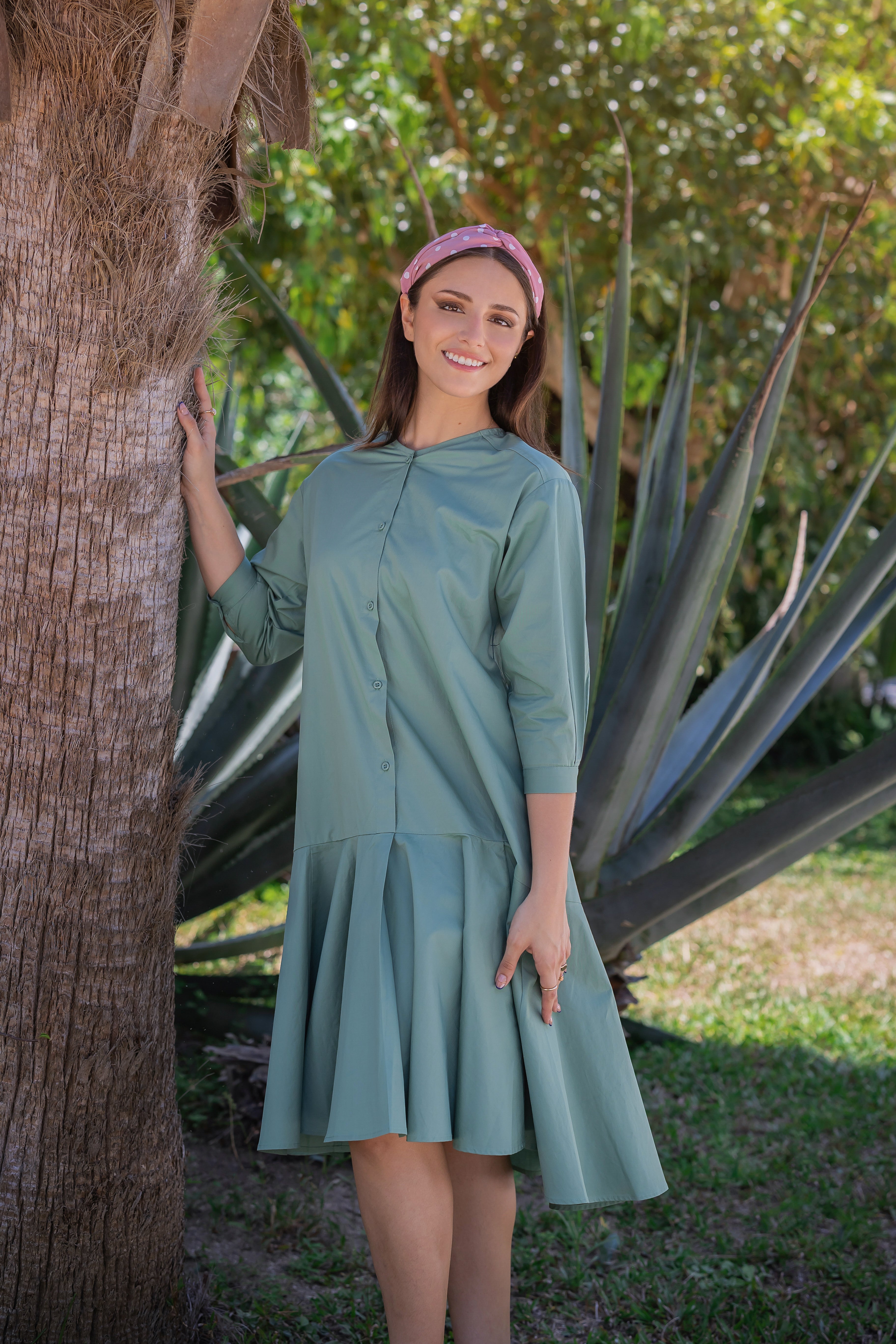 Shirt buttons down Green dress