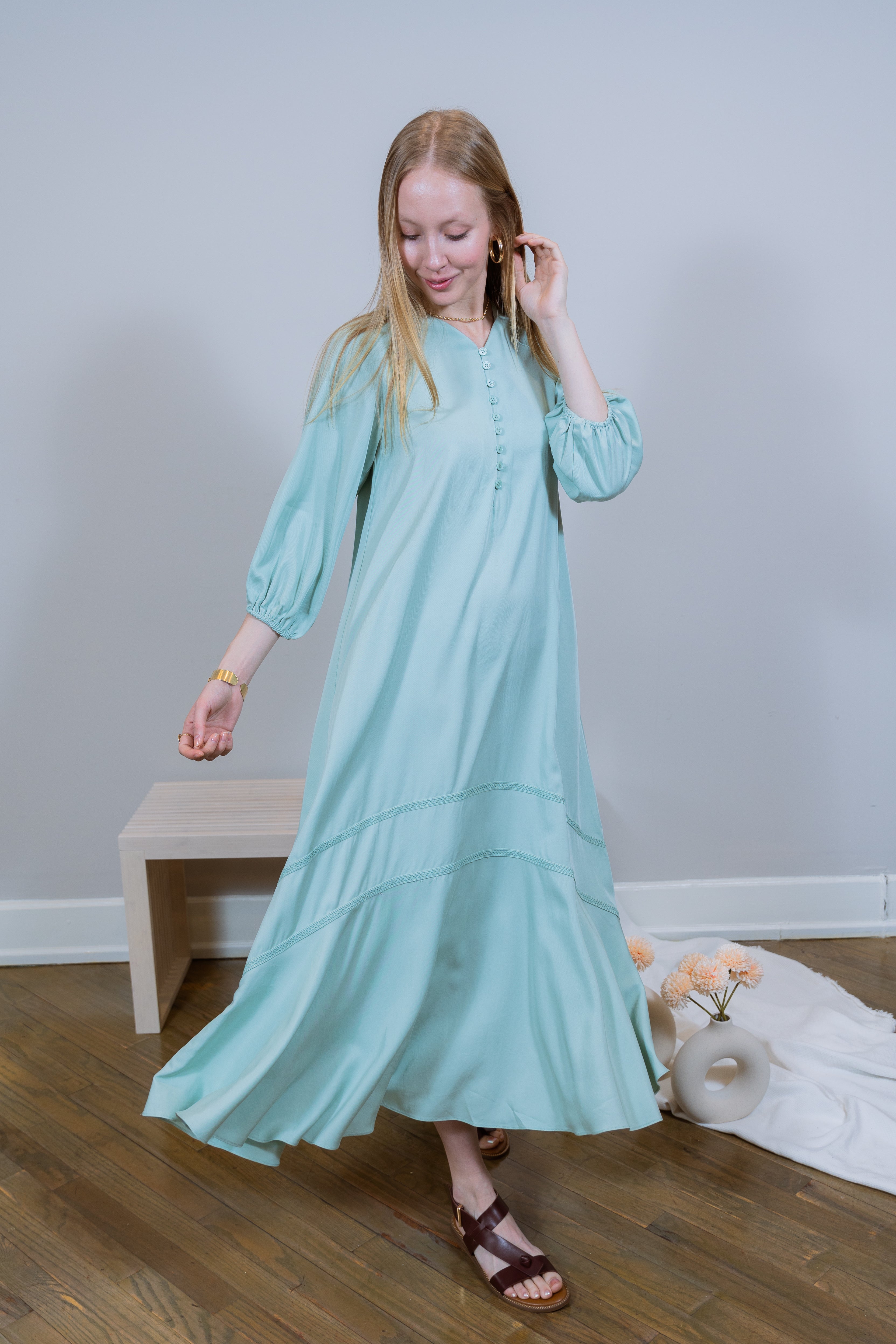 Tencel Mint maxi lace dress