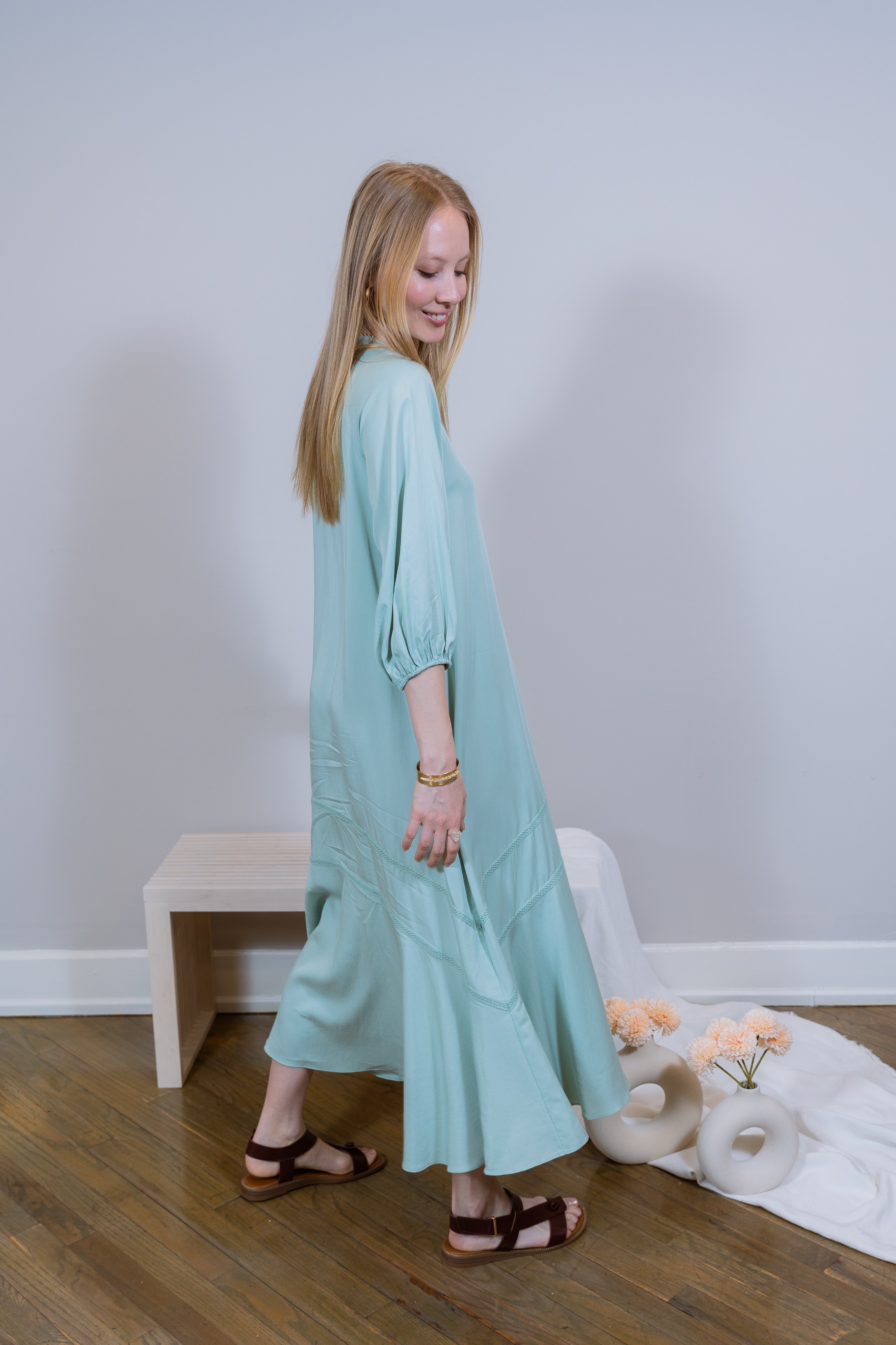 Tencel Mint maxi lace dress