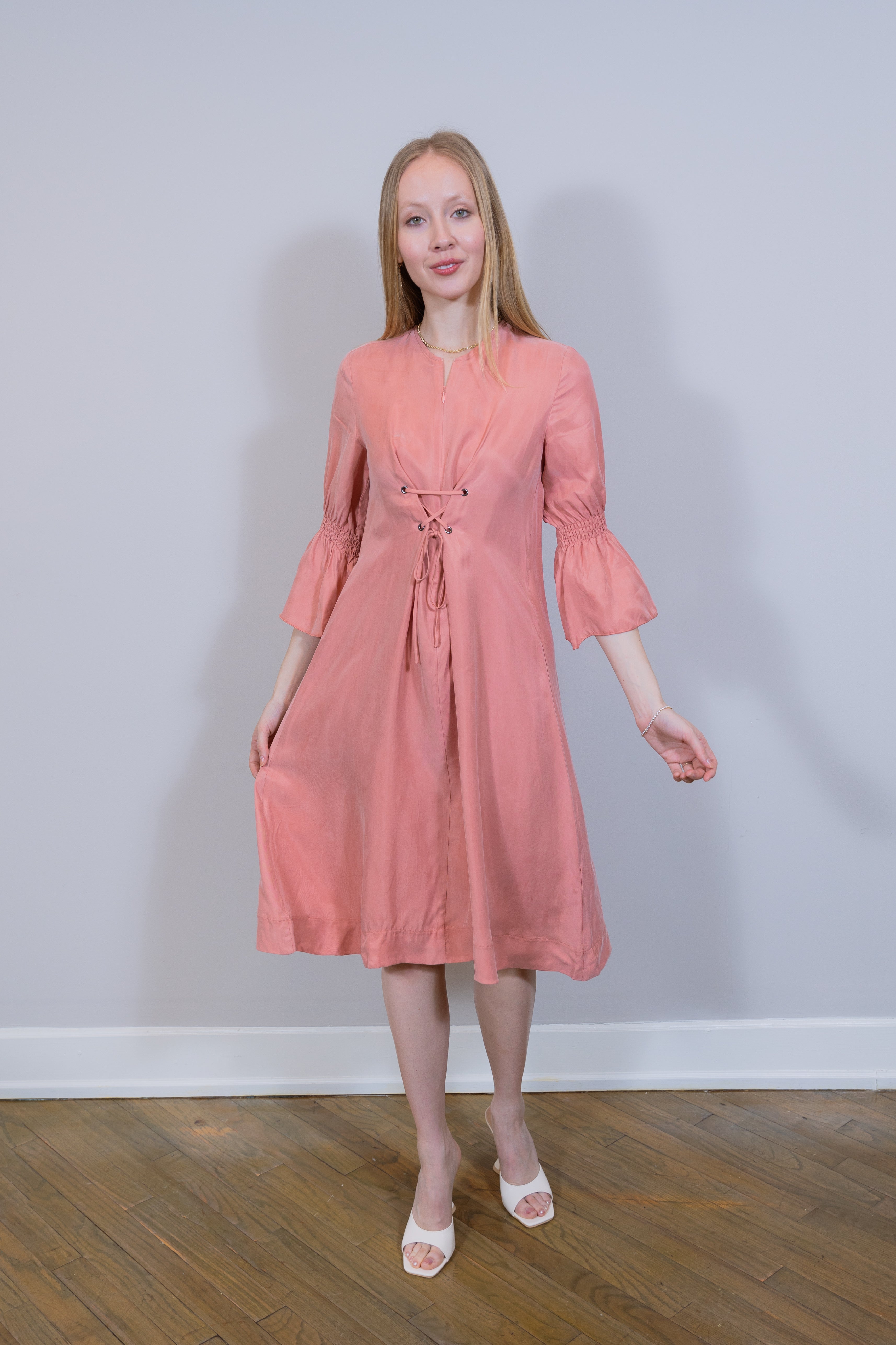 Cupro lace-up Peach dress