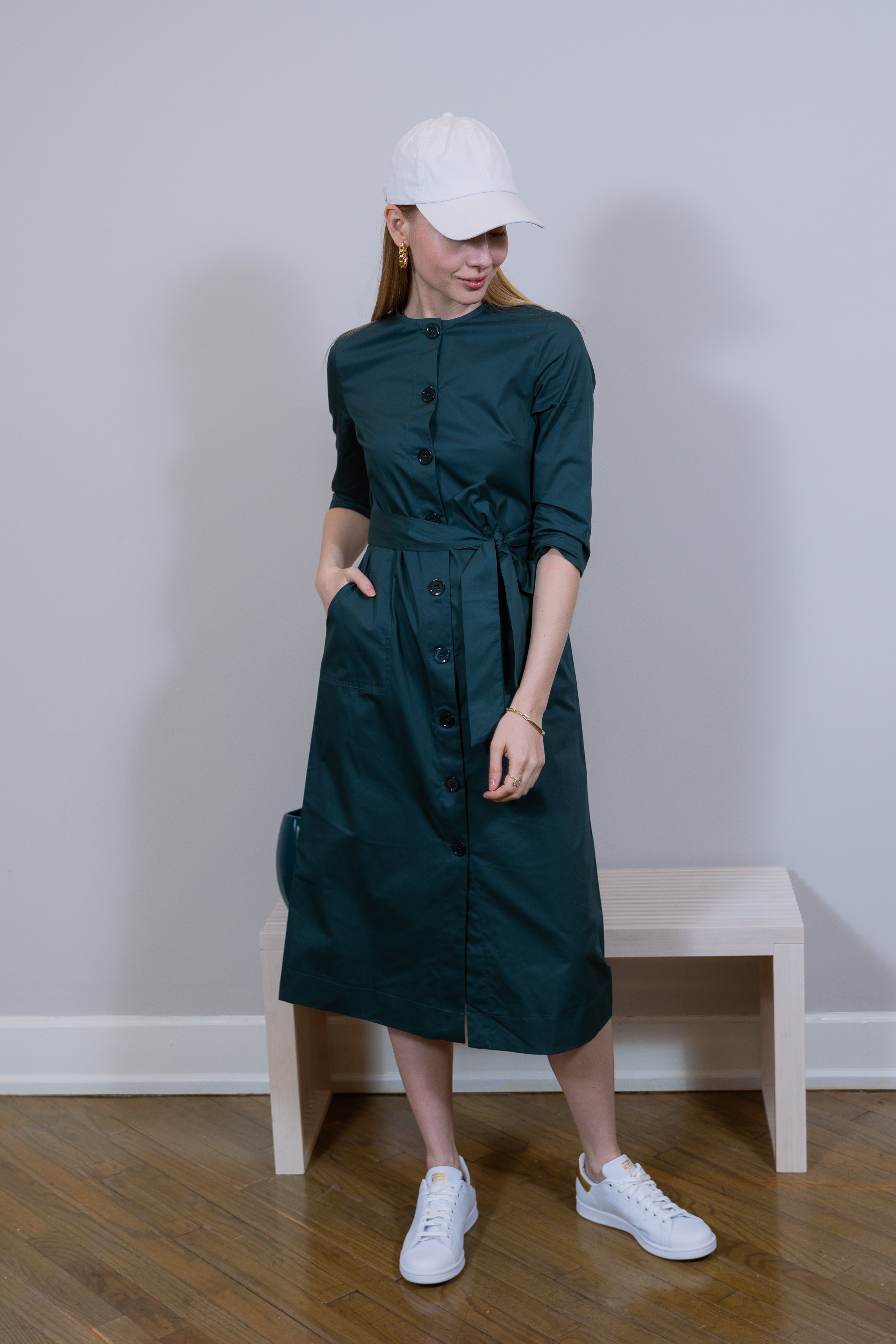 Cotton buttons down Dark Teal dress