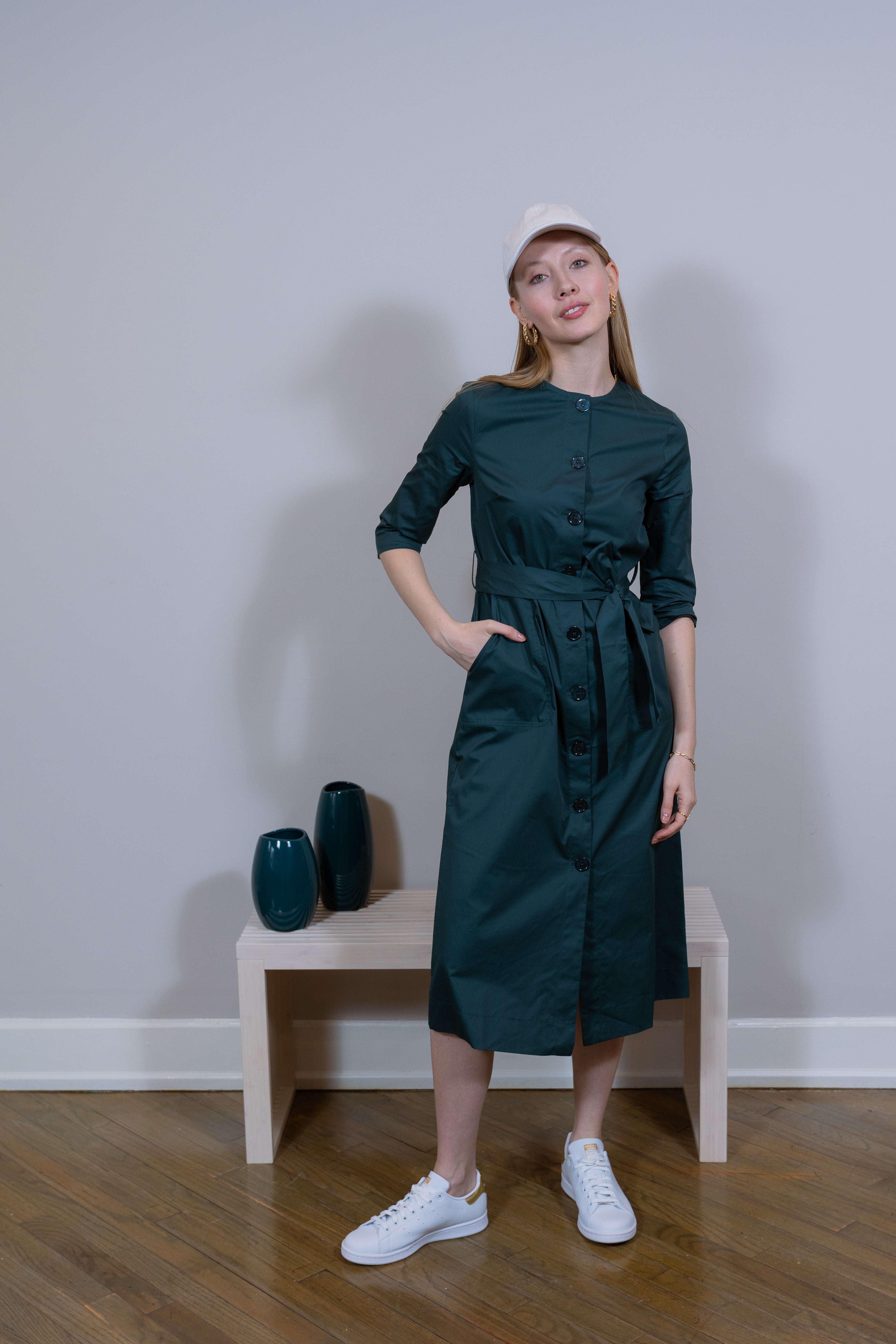 Cotton buttons down Dark Teal dress