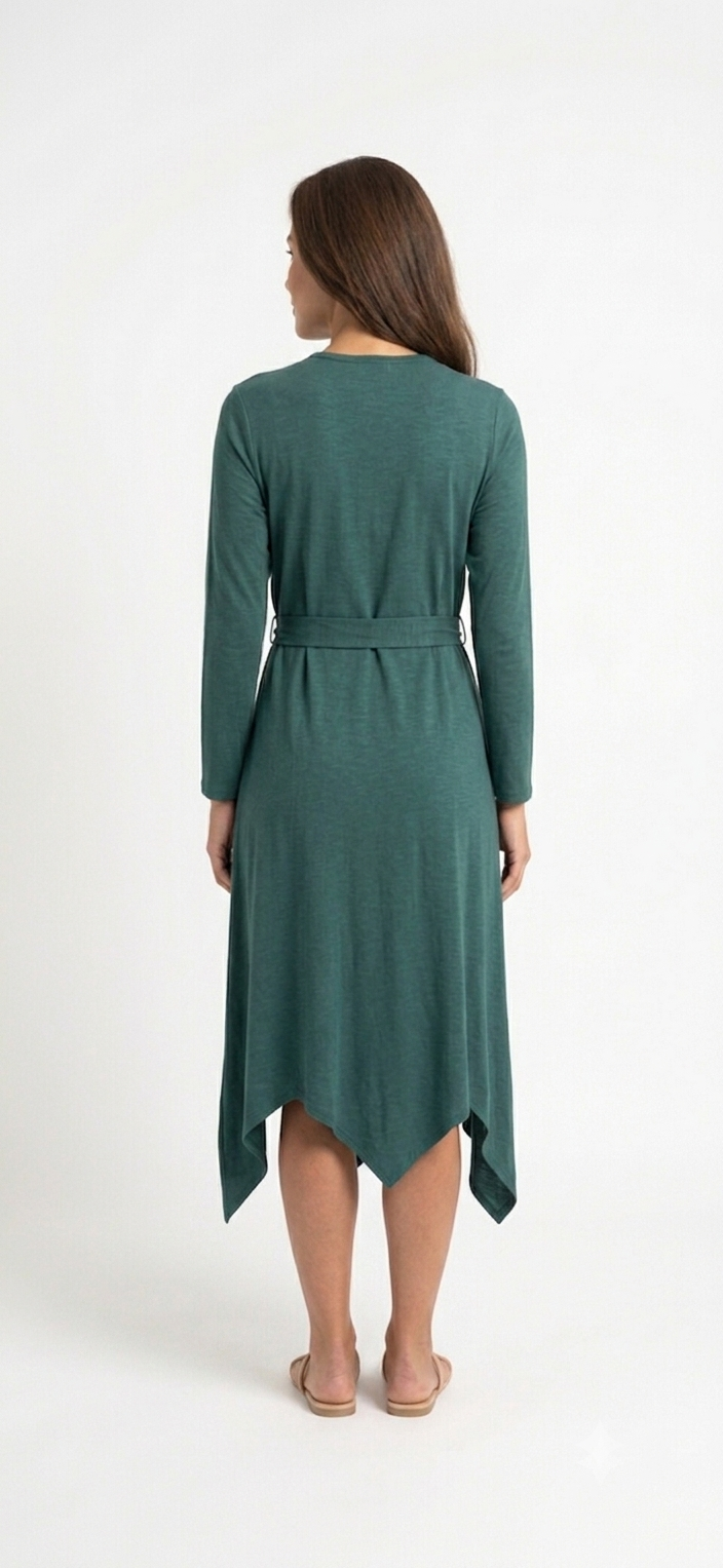 Asymmetrical basic dress - Green
