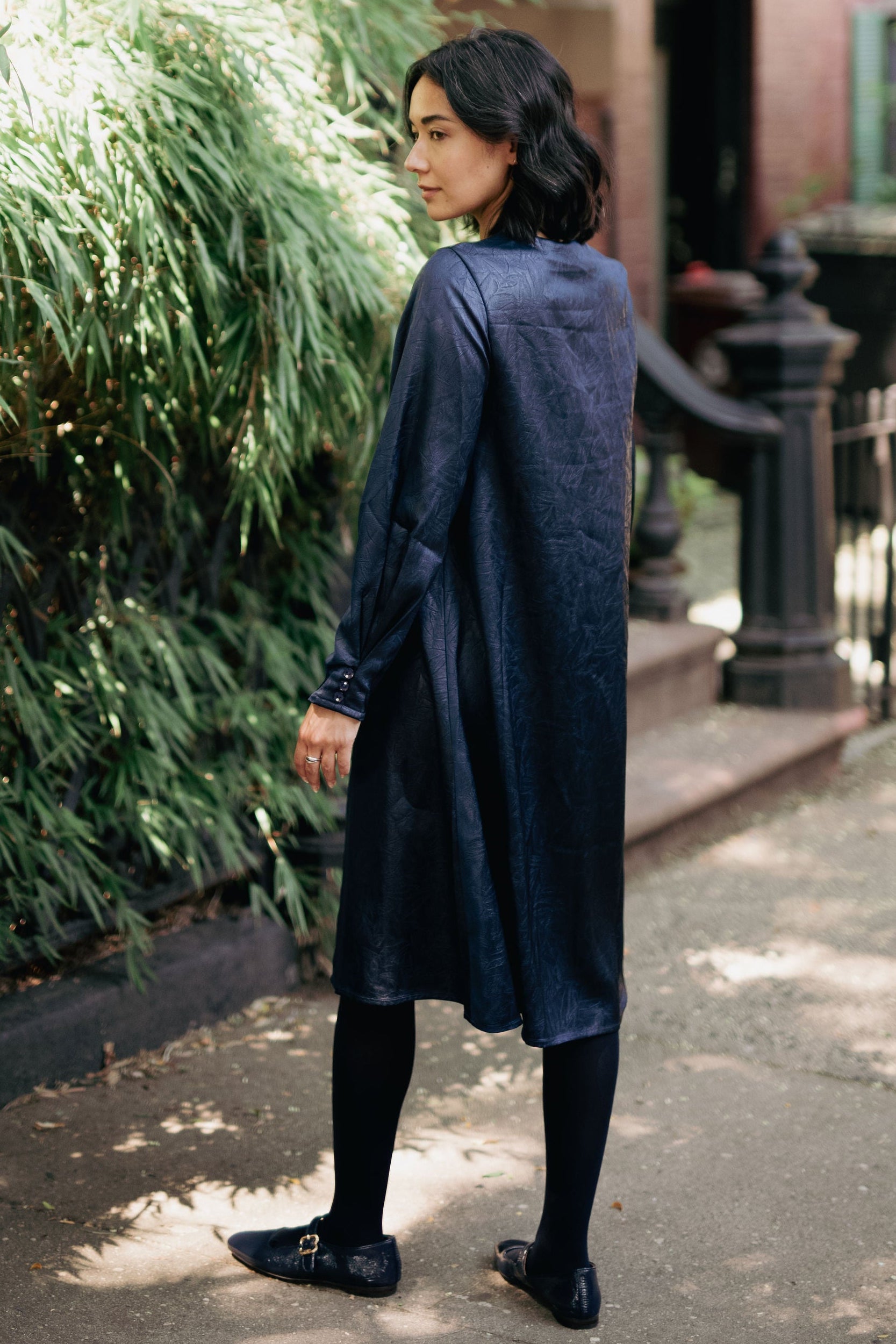 Texture Leather dress - Navy