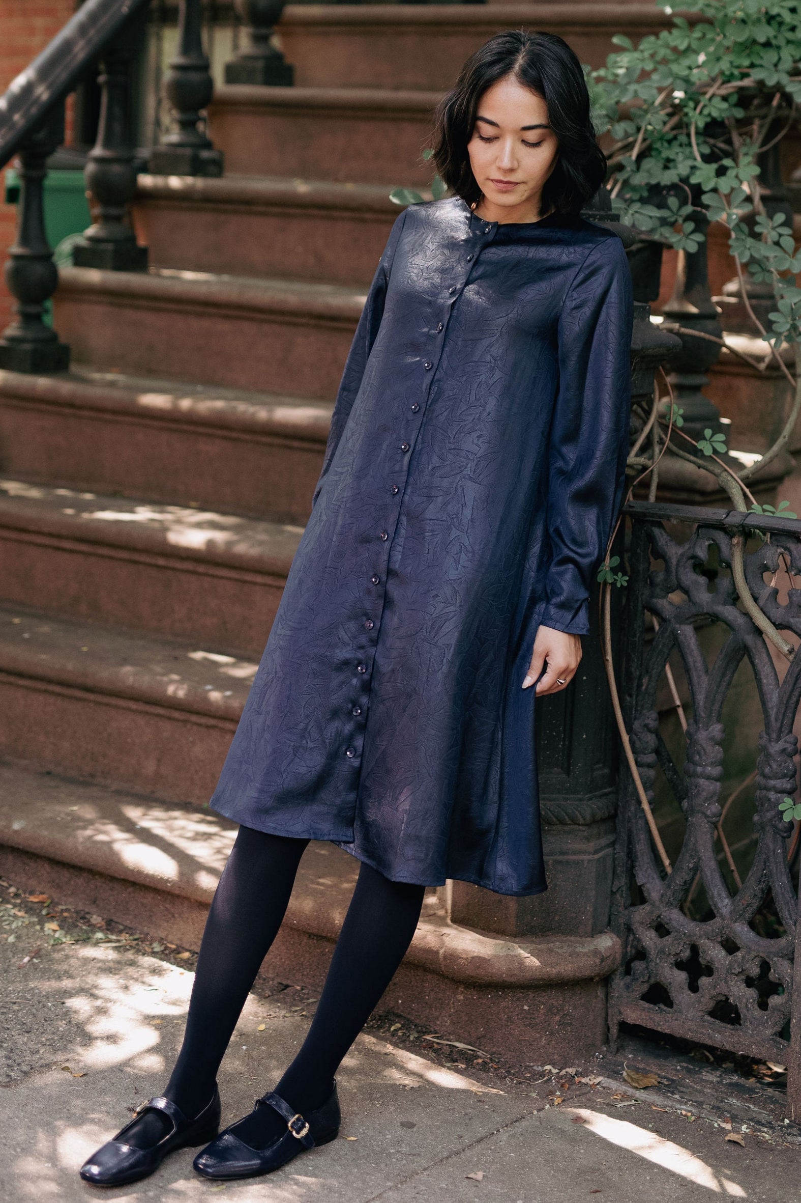 Texture Leather dress - Navy