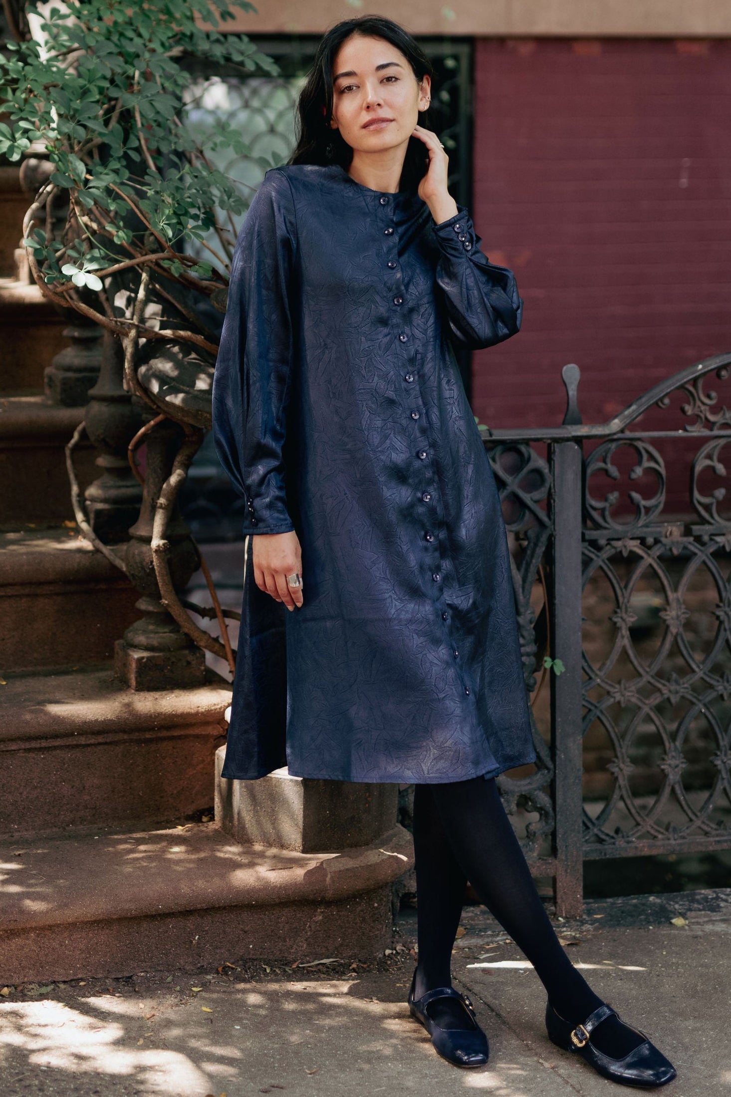 Texture Leather dress - Navy