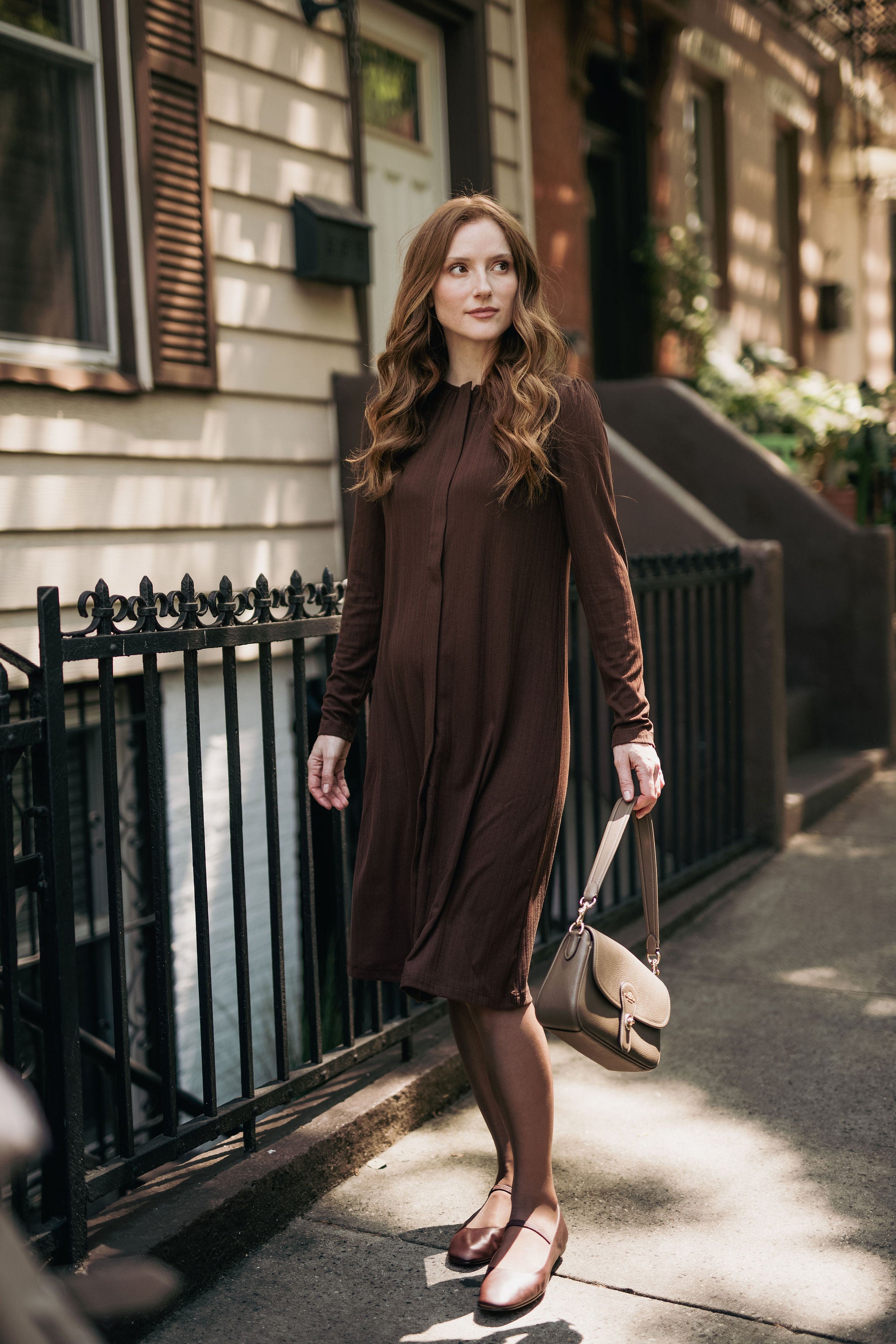 Knit hidden zipper dress - Brown