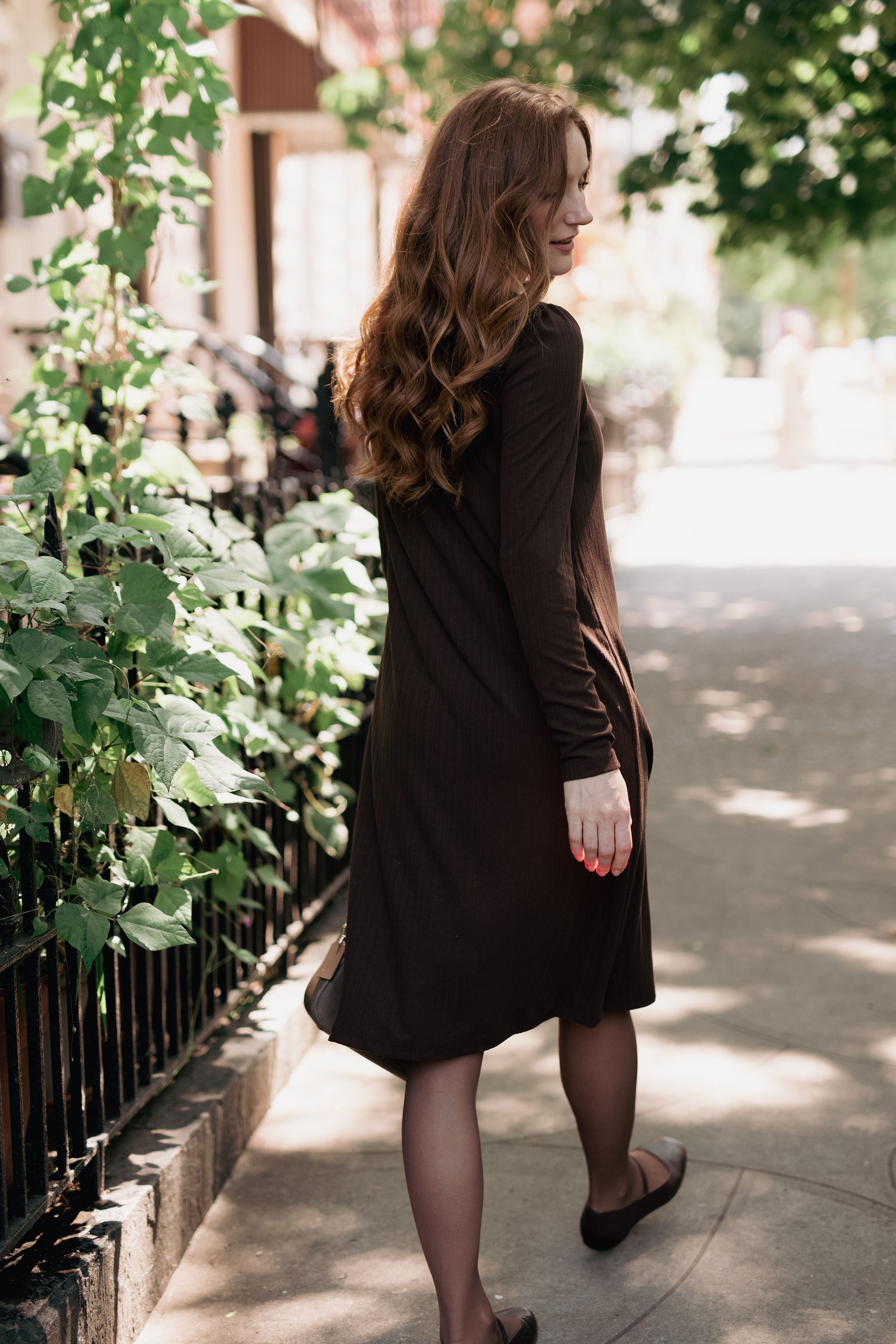 Knit hidden zipper dress - Brown