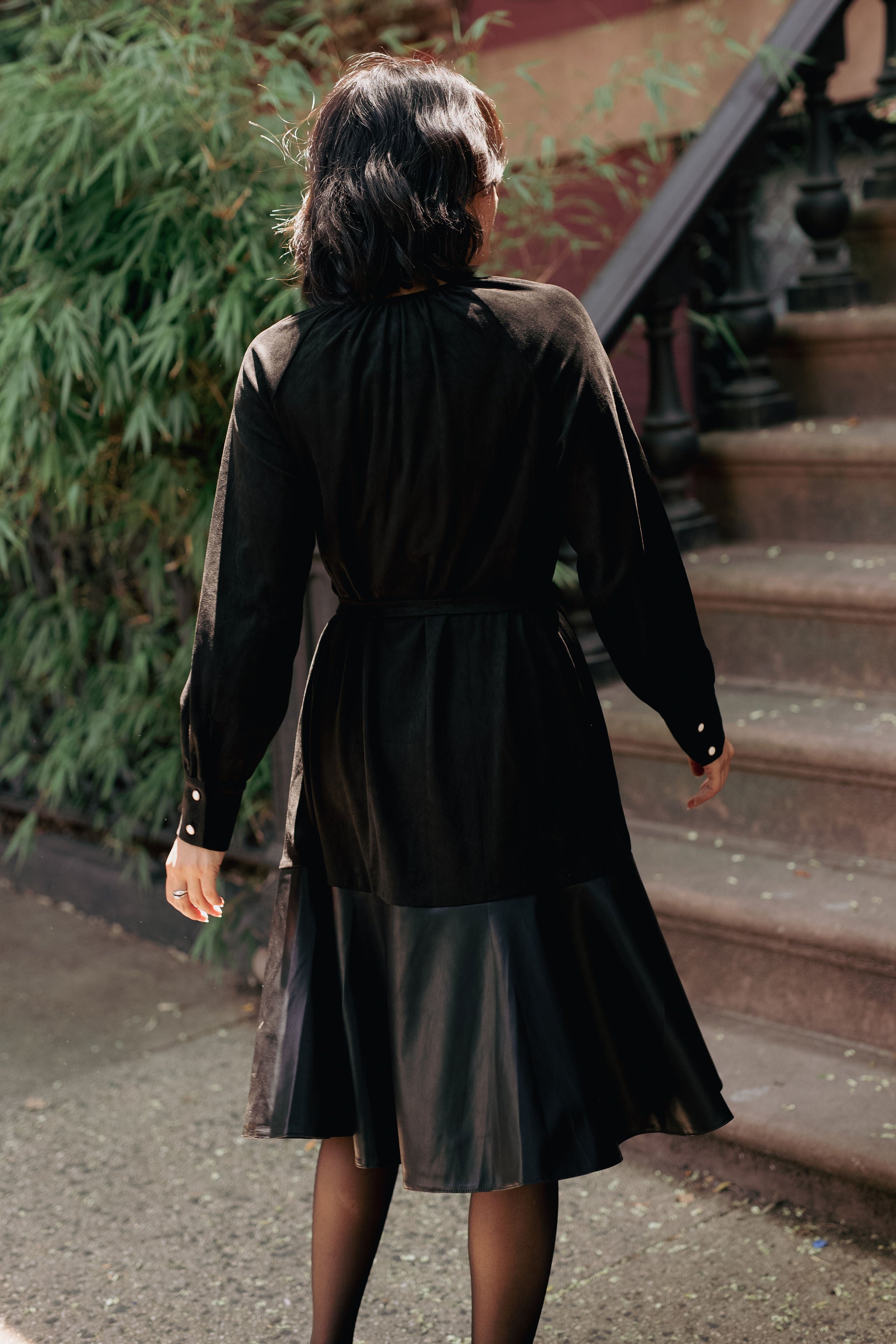 Suede  Leather combo dress - Black