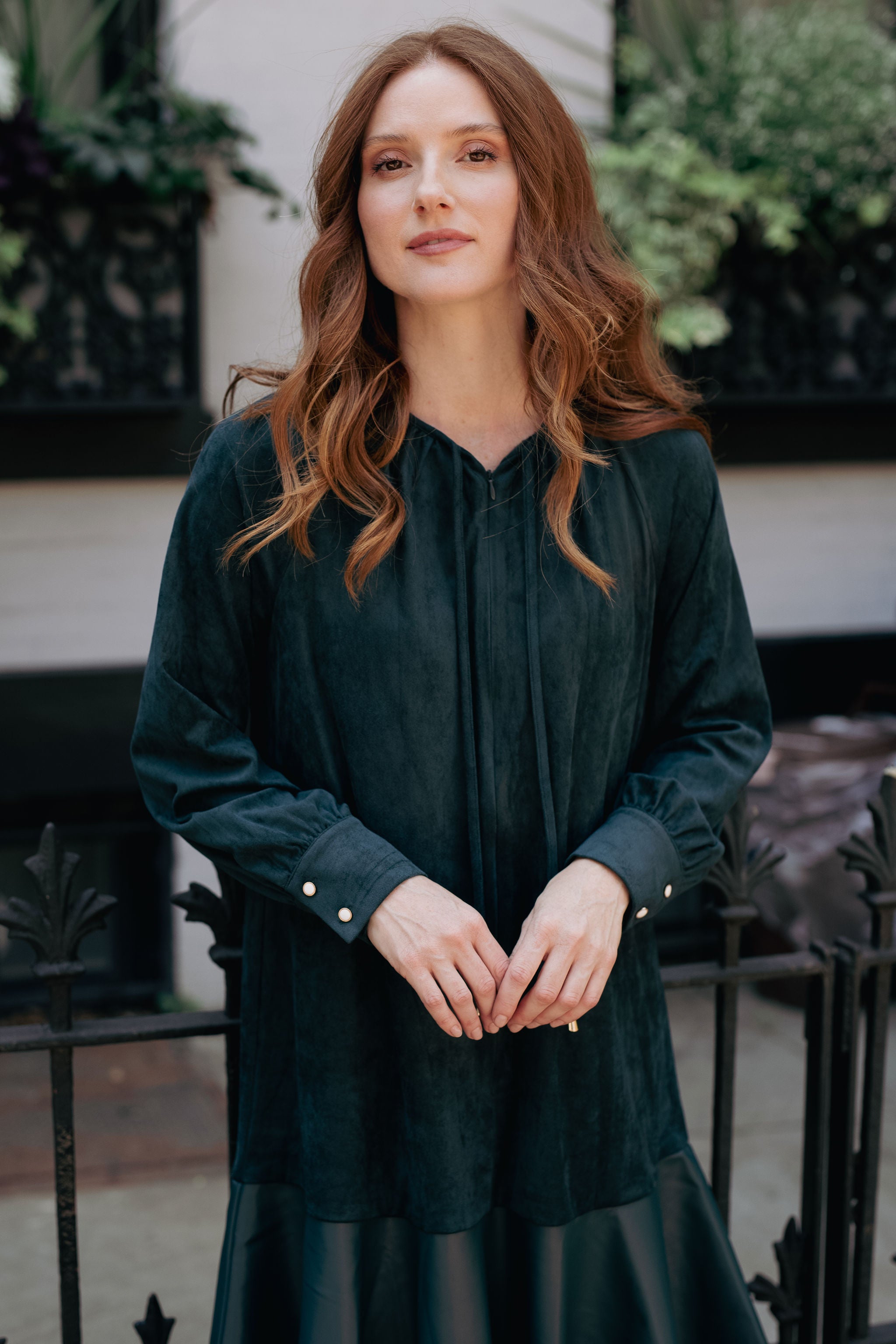 Suede  Leather combo dress - Deep Green