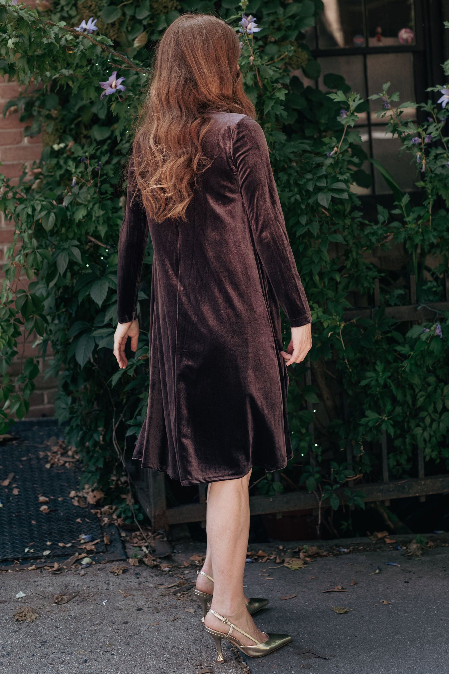 Velvet pleated chiffon dress - Grape