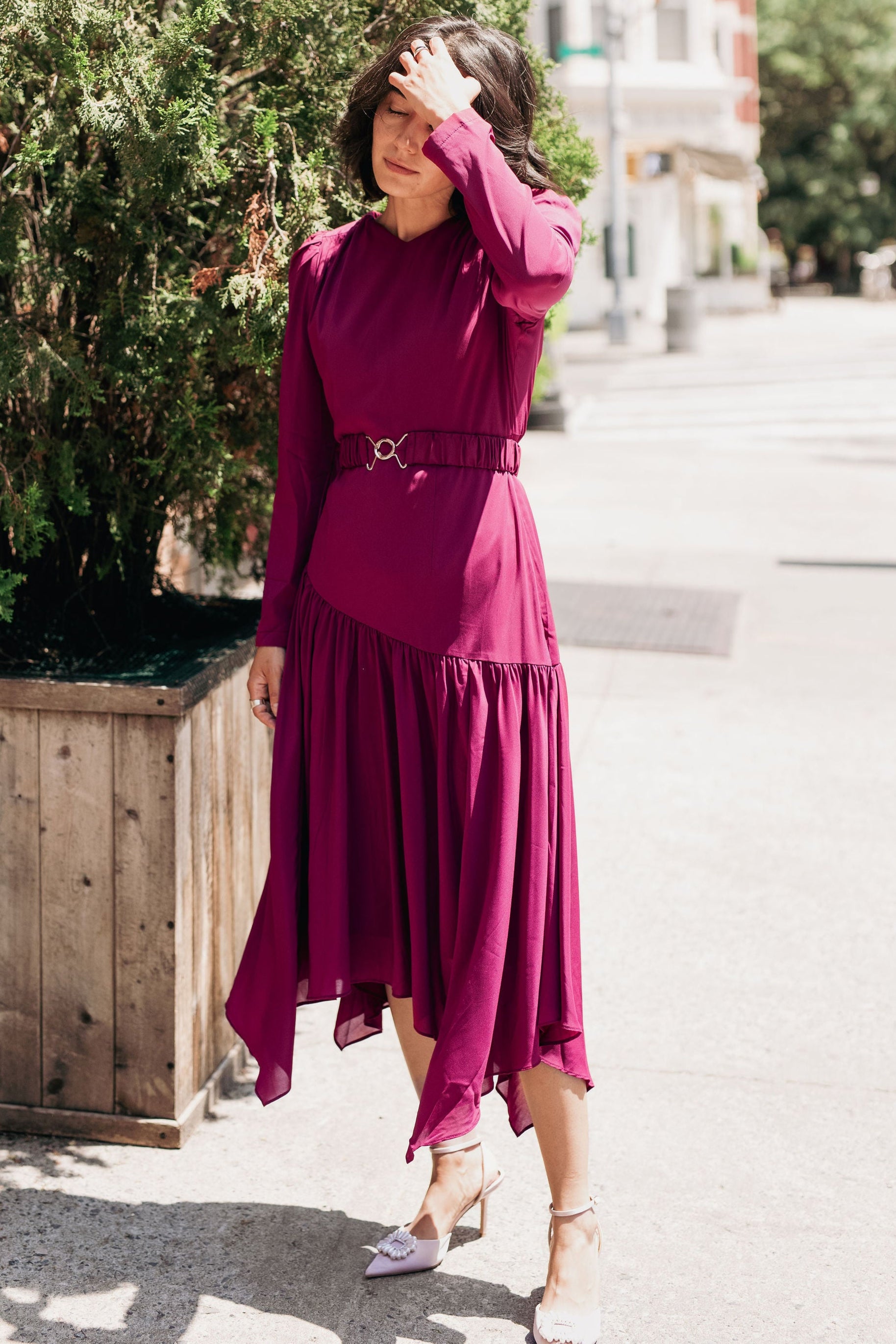 Angled Elegance Dress - Plum