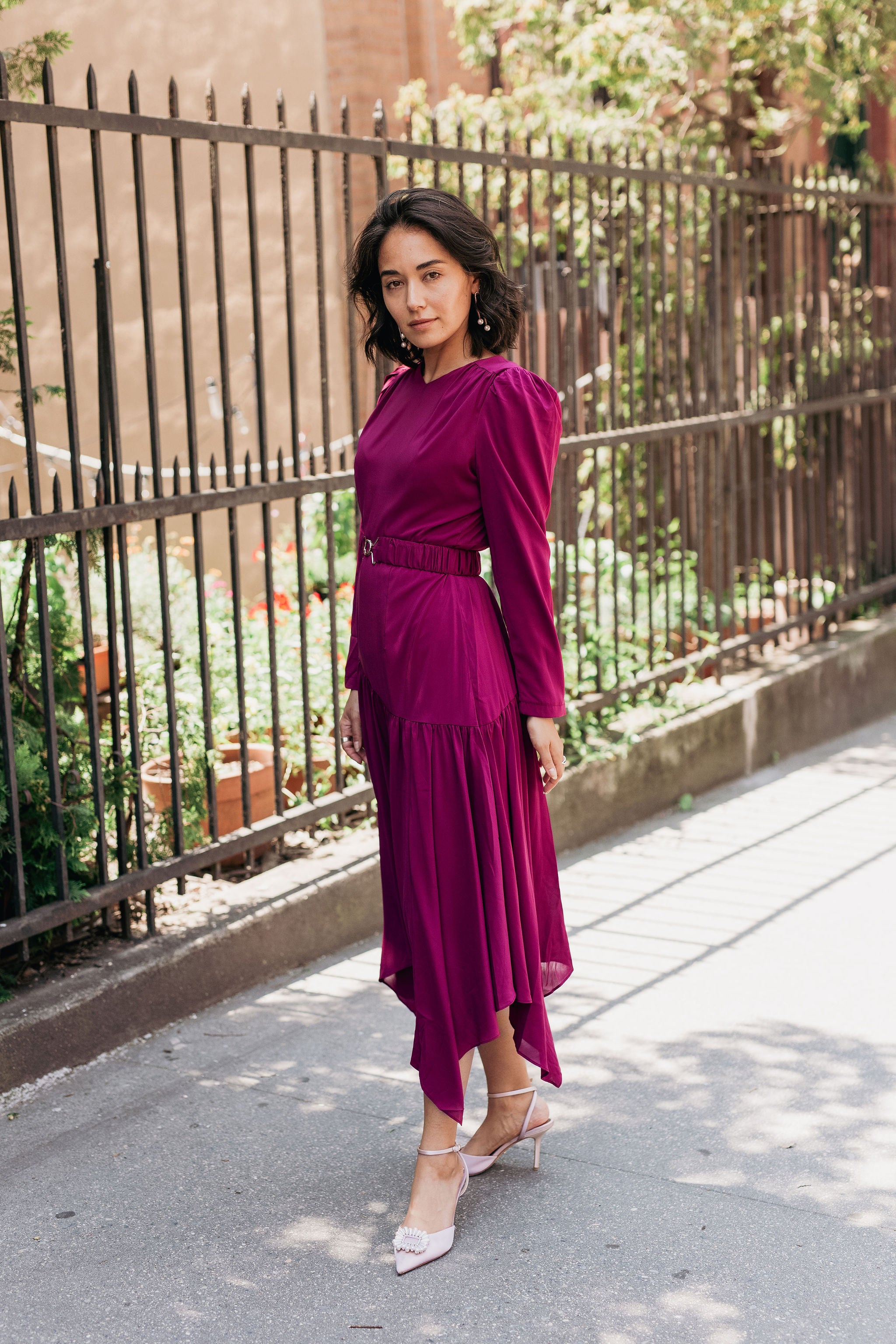 Angled Elegance Dress - Plum