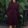 Pleated button-down dress - Maroon