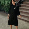 A-line satin dress pleated sleeves - Black