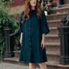 A-line satin dress pleated sleeves - Teal
