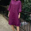 A-line satin dress pleated sleeves - Purple