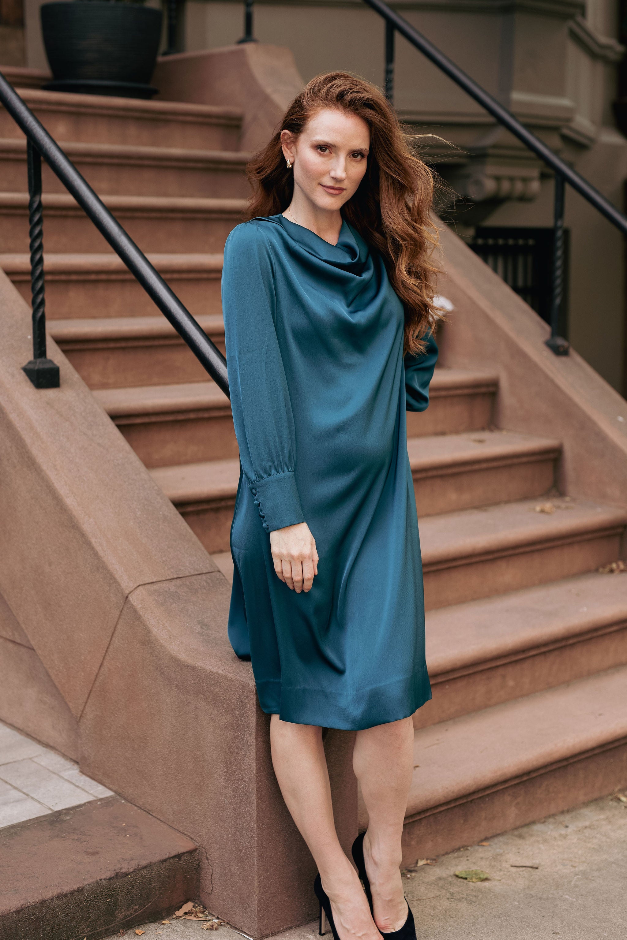Cowl satin Elegance Dress - Teal
